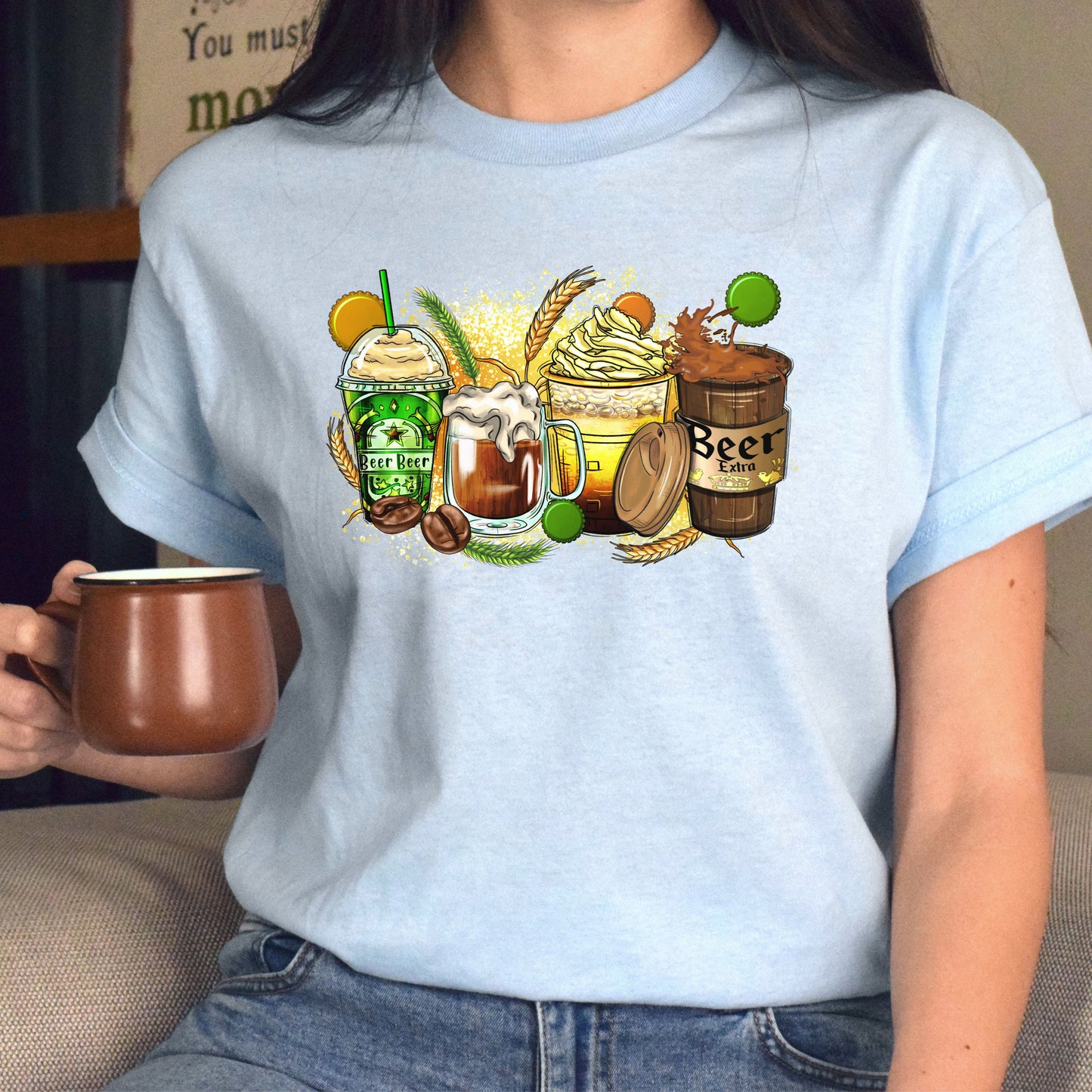 Beer coffee cups unisex tshirt beer and coffee lover S-5XL-Family-Gift-Planet