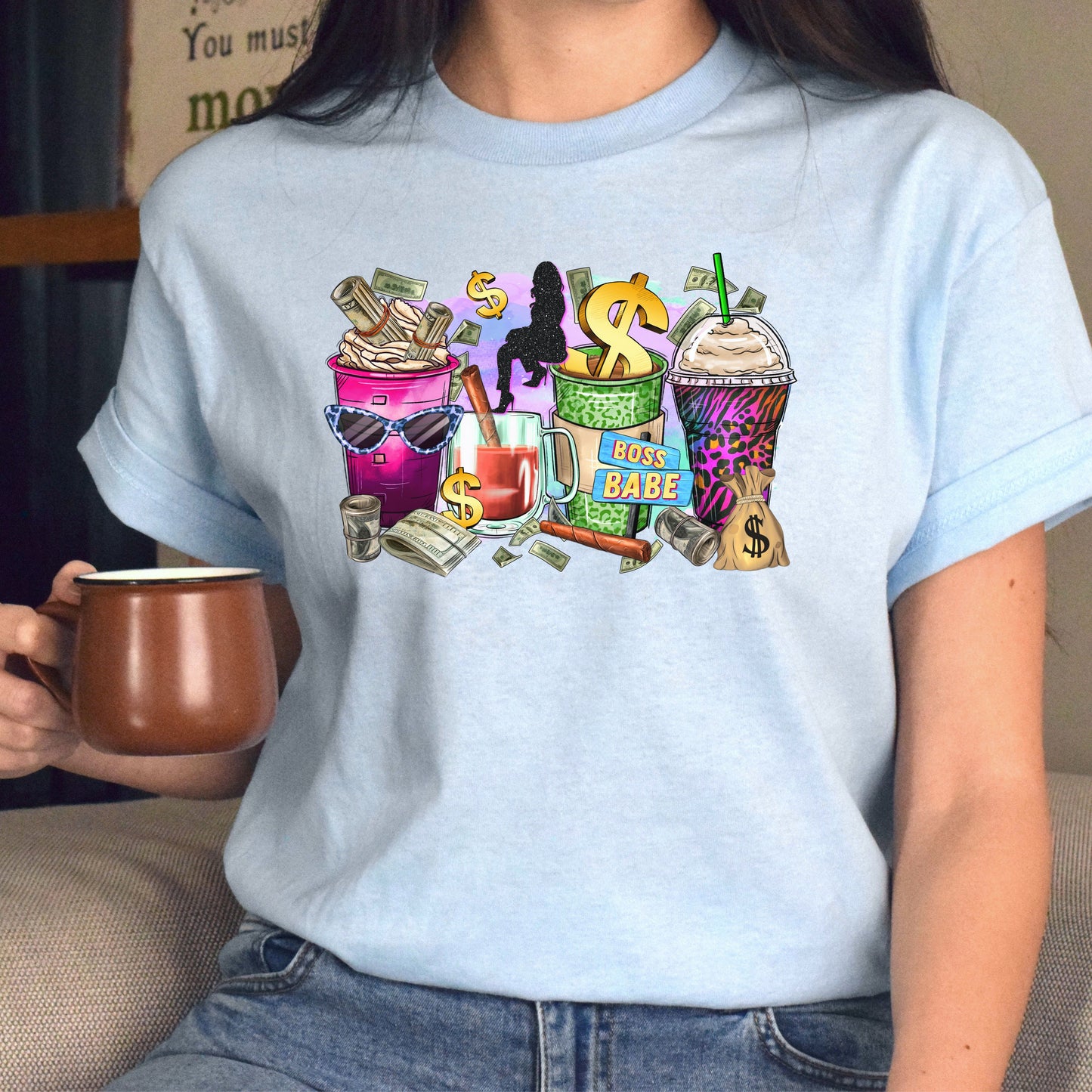 Boss babe coffee cups unisex tshirt boss girl tee S-5XL-Family-Gift-Planet