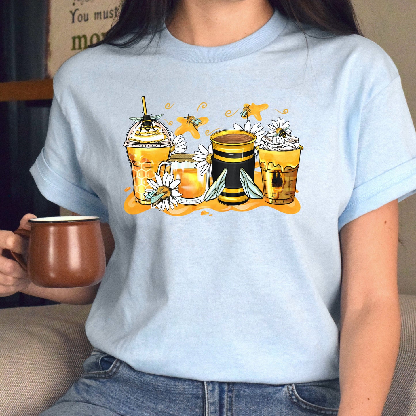 Bumble bee and coffee cups unisex tshirt bee owner tee S-5XL-Family-Gift-Planet