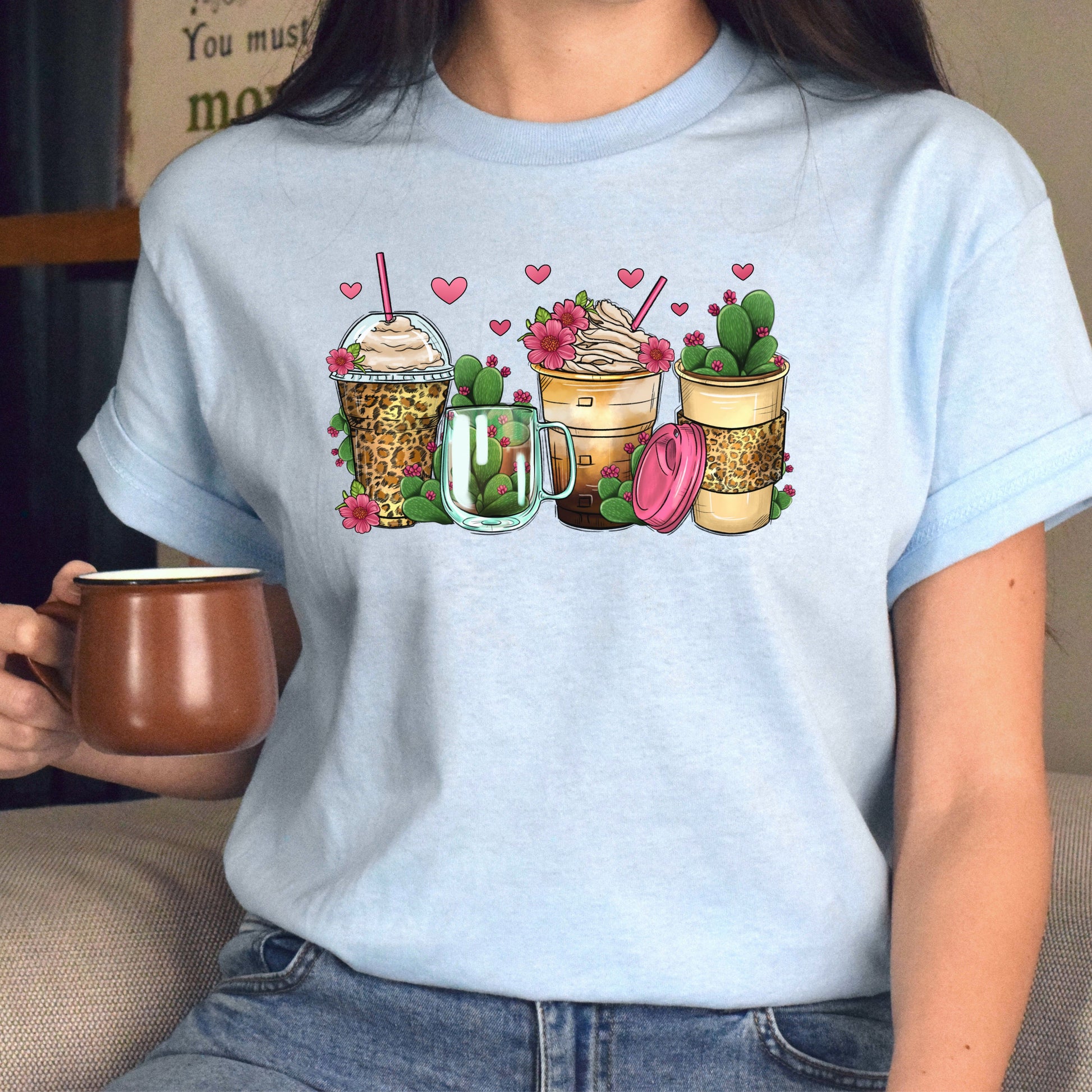 Cactus and coffee cups unisex tshirt cactus lover tee S-5XL-Family-Gift-Planet