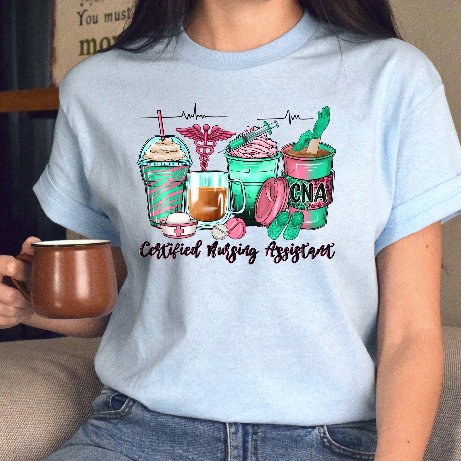 Certified nursing assistant and coffee cups unisex tshirt CNA tee S-5XL-Family-Gift-Planet