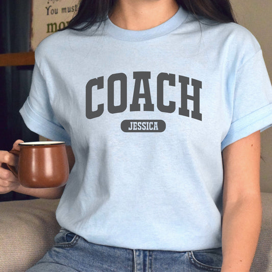 Coach Personalized Unisex T-shirt Custom school coach cheercoach White Sand Light Blue-Light Blue-Family-Gift-Planet