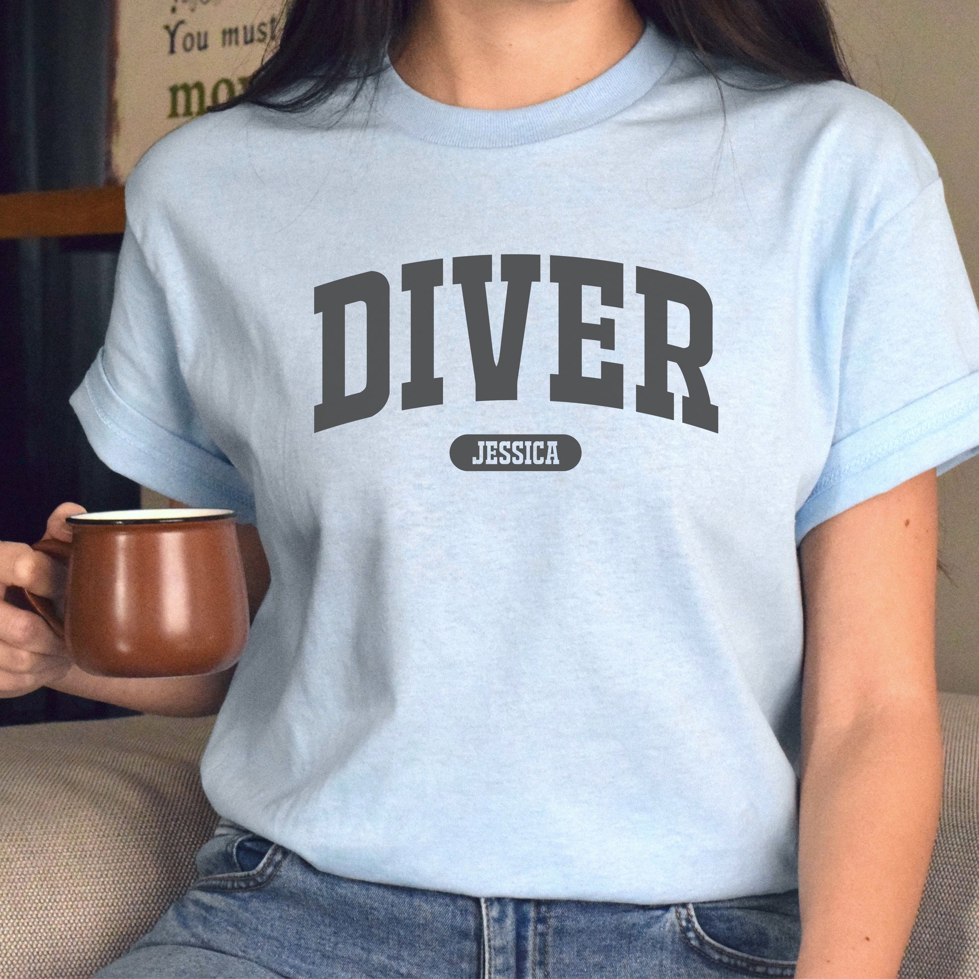 Diver Personalized Unisex T-shirt Custom Scuba diving White Sand Light Blue-Light Blue-Family-Gift-Planet