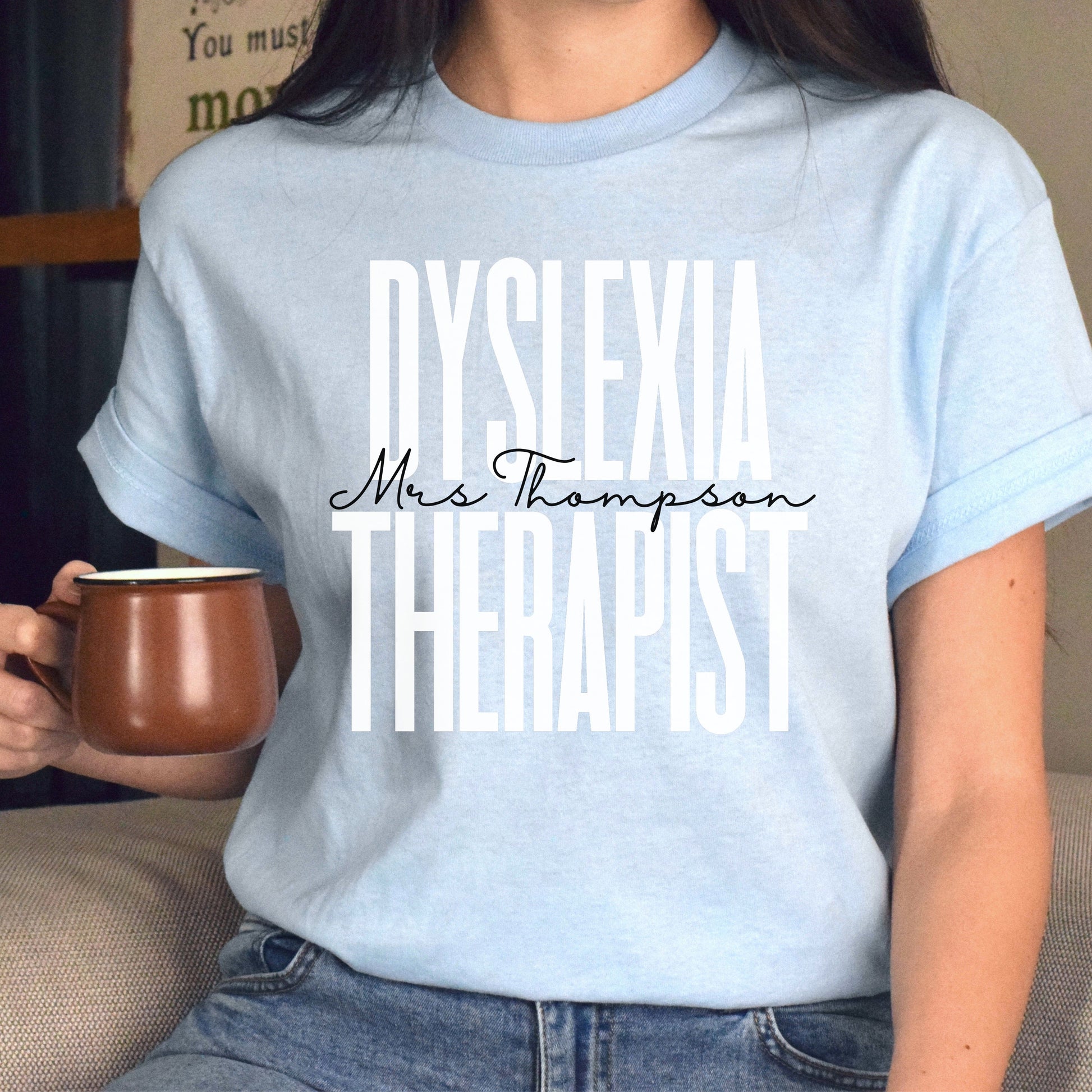 Personalized Dyslexia therapist Unisex T-shirt Custom name dyslexia teacher Sand Blue Pink-Light Blue-Family-Gift-Planet