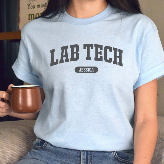 Lab tech Personalized Unisex T-shirt Custom Laboratory Technician White Sand Light Blue-Light Blue-Family-Gift-Planet