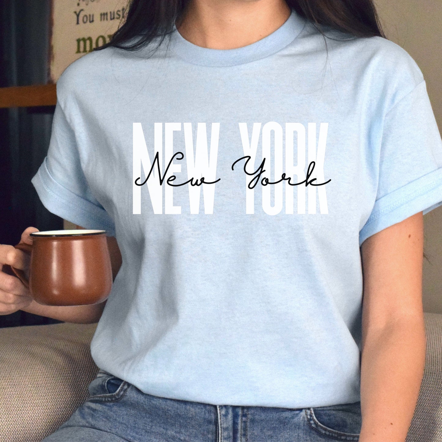 New York T-Shirt gift New York city America Unisex Tee Sand Pink Blue-Light Blue-Family-Gift-Planet