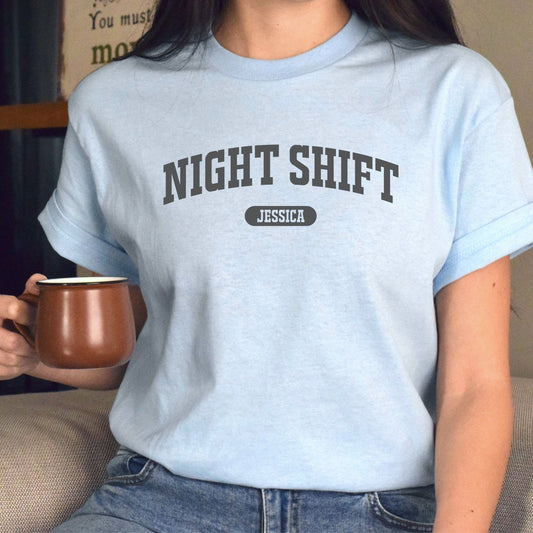 Night shift Personalized Unisex T-shirt Custom Night shift nurse White Sand Light Blue-Light Blue-Family-Gift-Planet