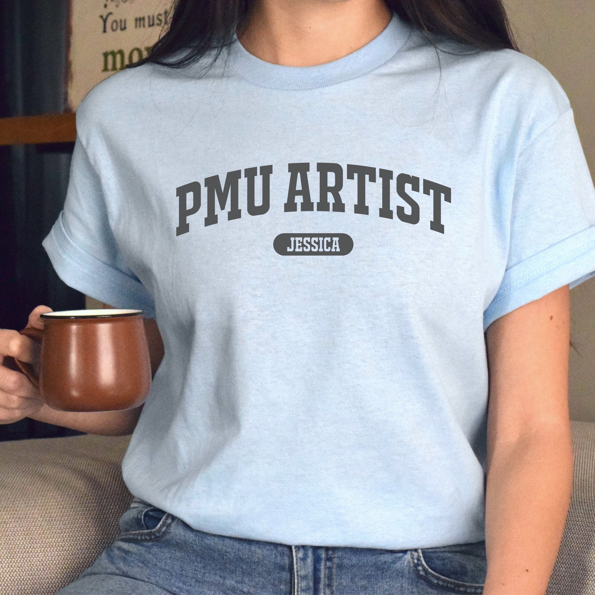 PMU artist Personalized Unisex T-shirt Custom Permanent make-up artist White Sand Light Blue-Light Blue-Family-Gift-Planet