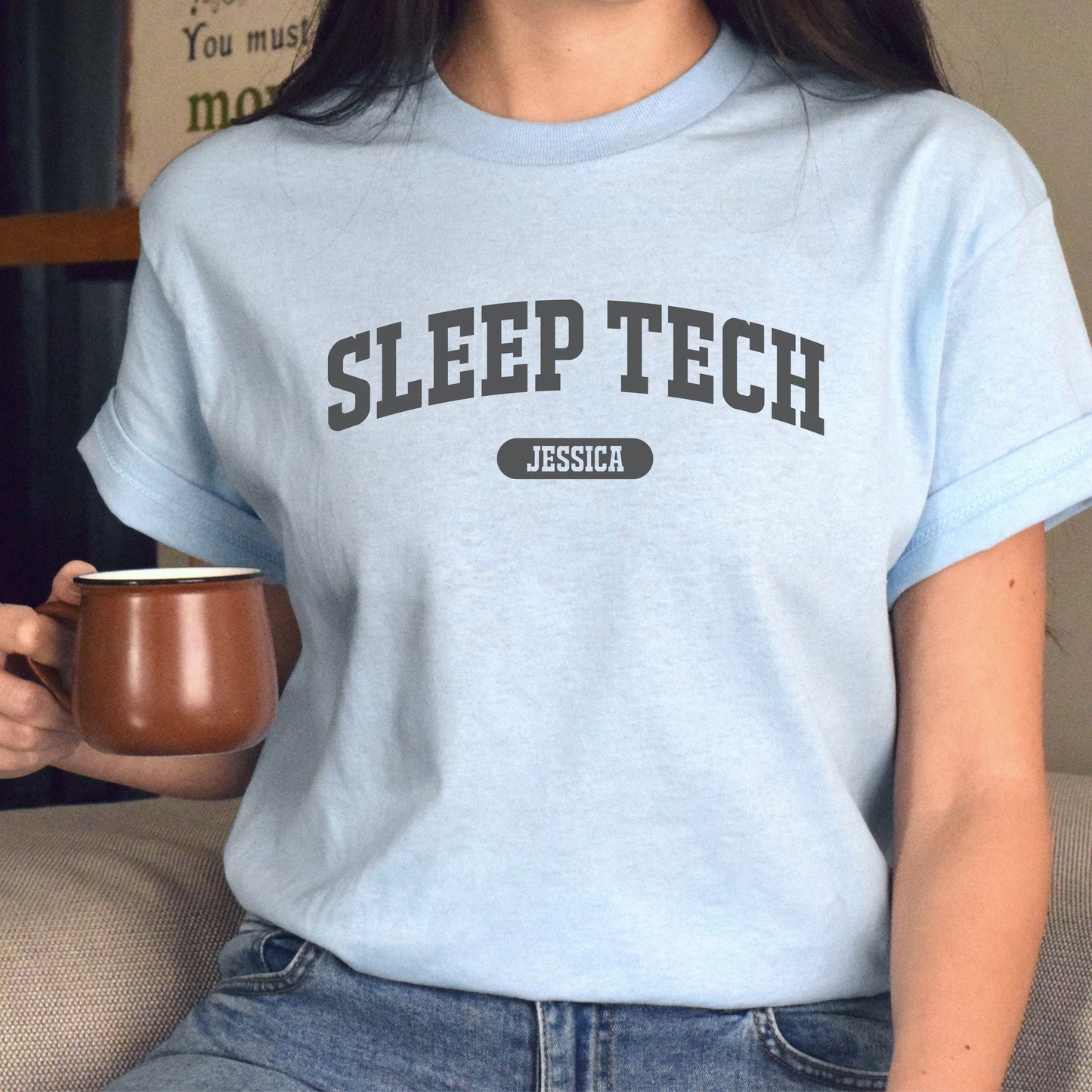 Sleep tech Personalized Unisex T-shirt Custom Sleep technologist White Sand Light Blue-Light Blue-Family-Gift-Planet