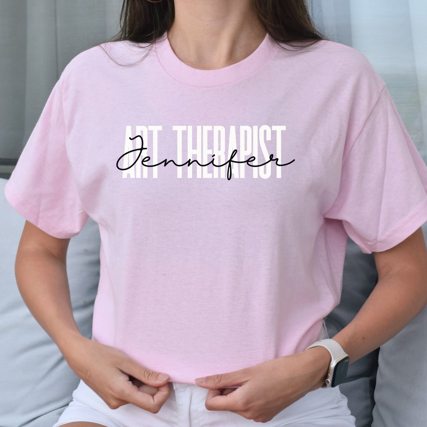 Personalized Art Therapist Unisex T-shirt Custom name art therapy Sand Blue Pink-Light Pink-Family-Gift-Planet