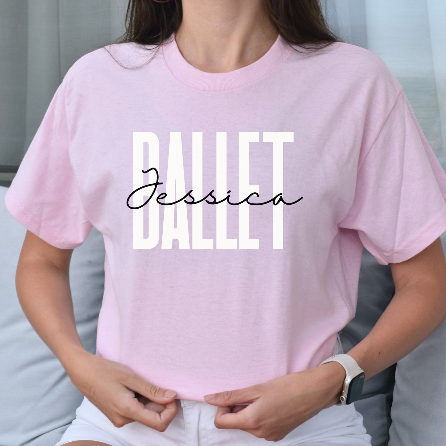 Personalized Ballet Unisex T-shirt Custom name Ballerina Sand Blue Pink-Light Pink-Family-Gift-Planet