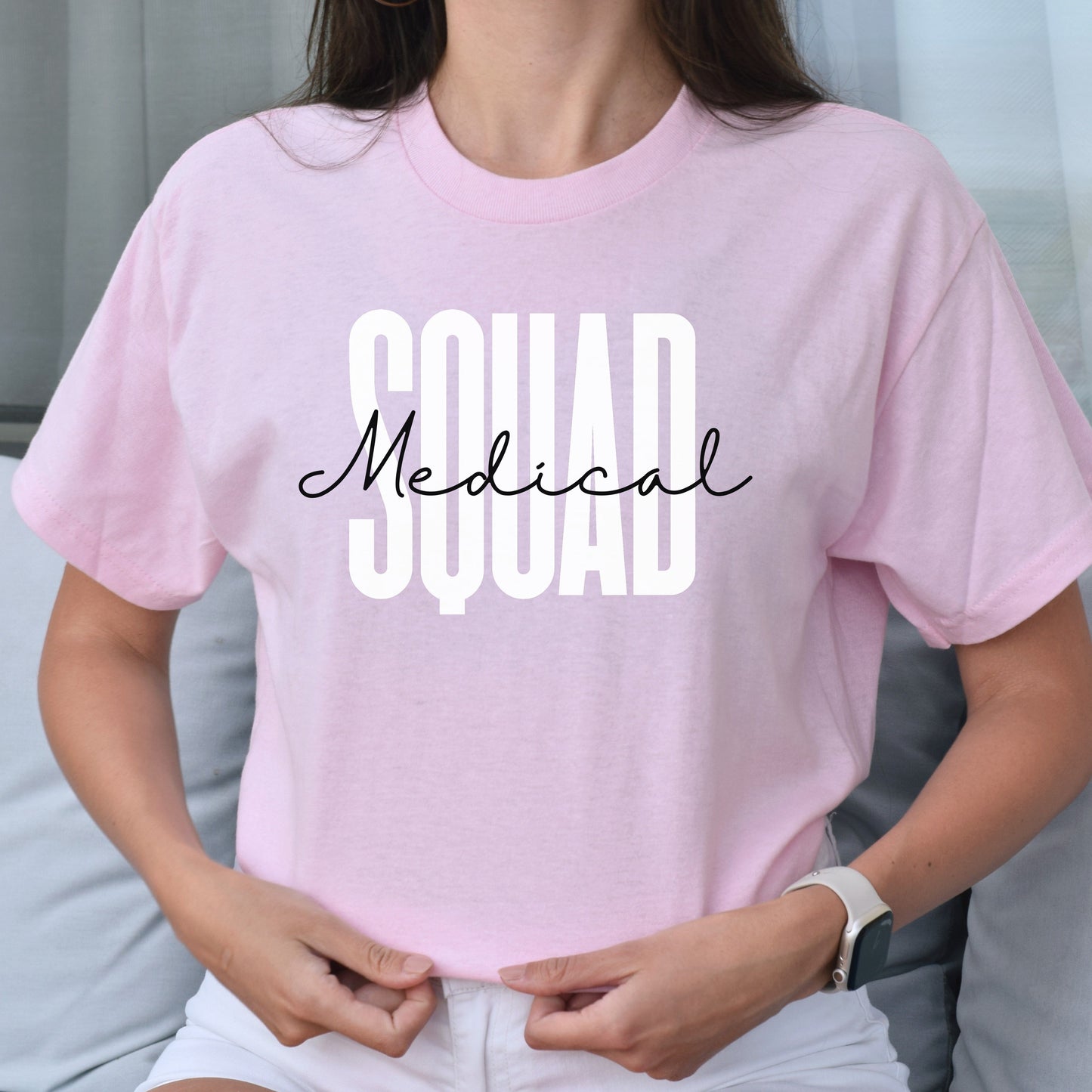 Medical squad T-Shirt gift MICU Med surg nurse Healthcare Squad Unisex Tee Sand Pink Blue-Light Pink-Family-Gift-Planet