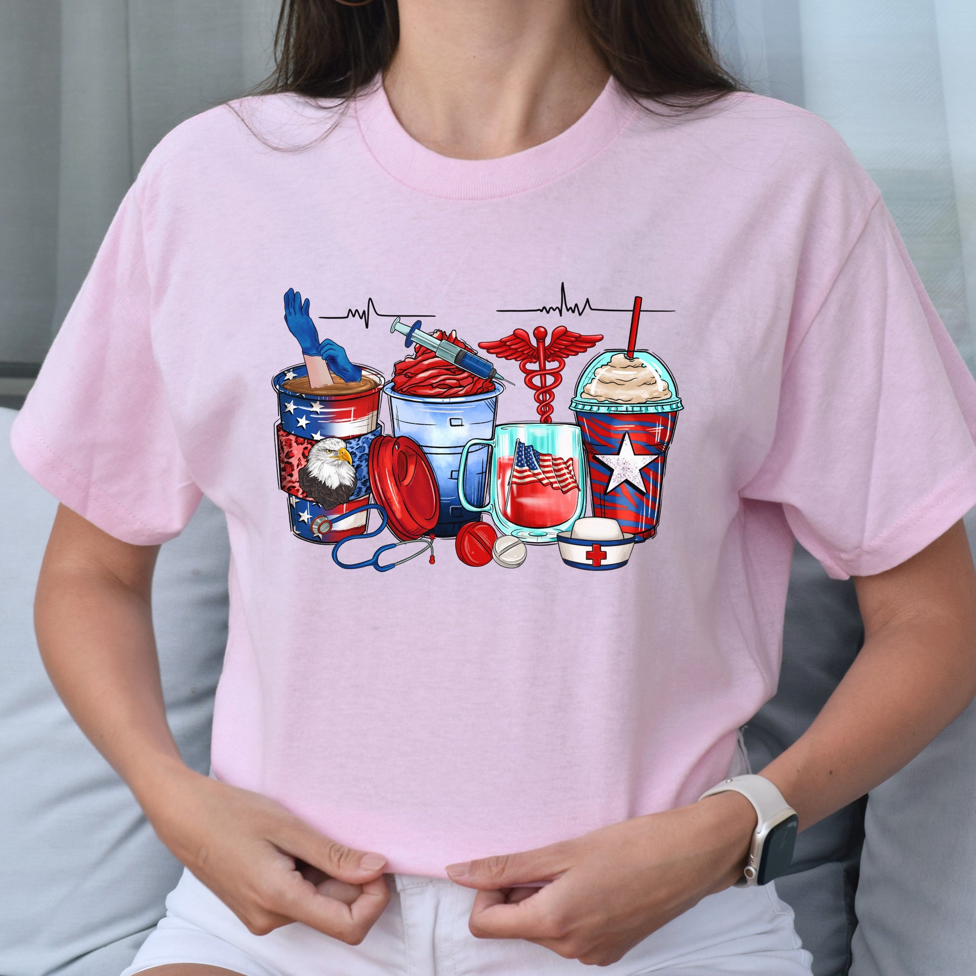 American nurse coffee cups unisex tshirt US registered nurse tee S-5XL-Family-Gift-Planet