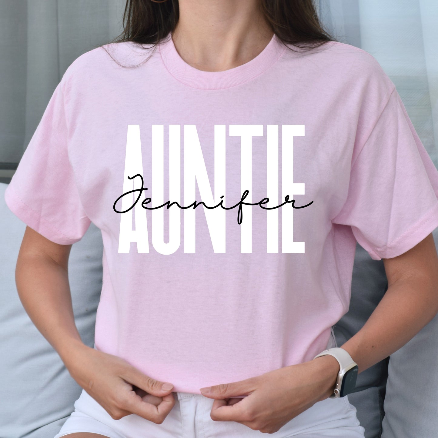 Personalized Auntie Unisex T-shirt gift for aunt Sand Pink Light Blue-Light Pink-Family-Gift-Planet