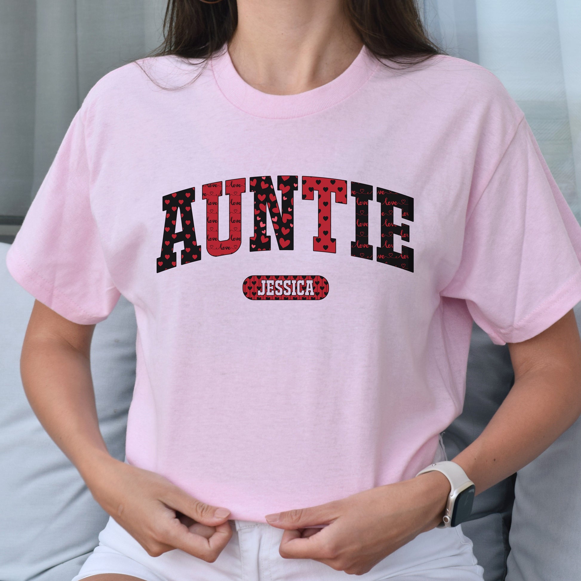 Personalized Auntie Valentine's Day Unisex T-Shirt Custom name Aunt heart love-Light Pink-Family-Gift-Planet