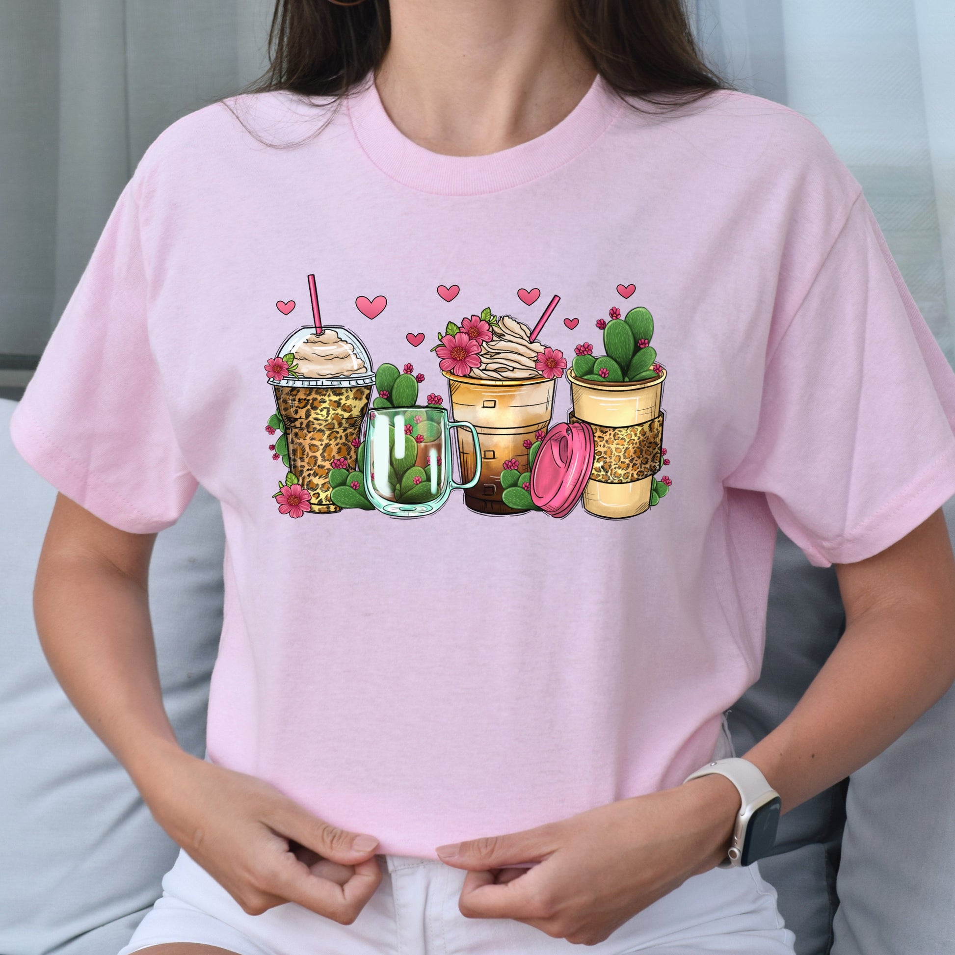 Cactus and coffee cups unisex tshirt cactus lover tee S-5XL-Family-Gift-Planet