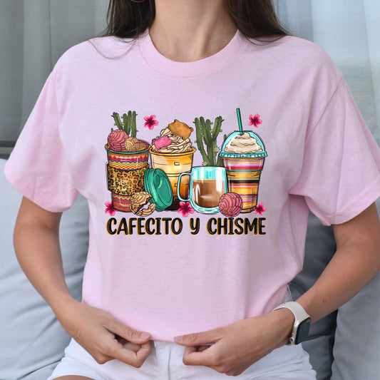 Cafecito y chisme coffee cups unisex tshirt Mexican coffee lover tee S-5XL-Family-Gift-Planet