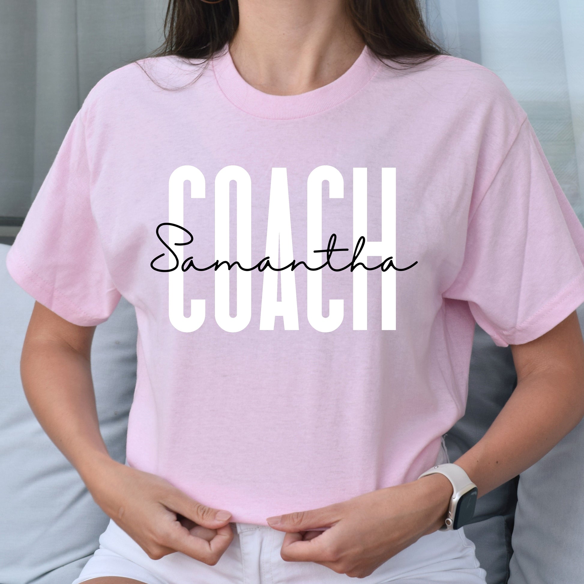 Personalized Coach Unisex T-shirt gift for coach Sand Pink Light Blue-Light Pink-Family-Gift-Planet