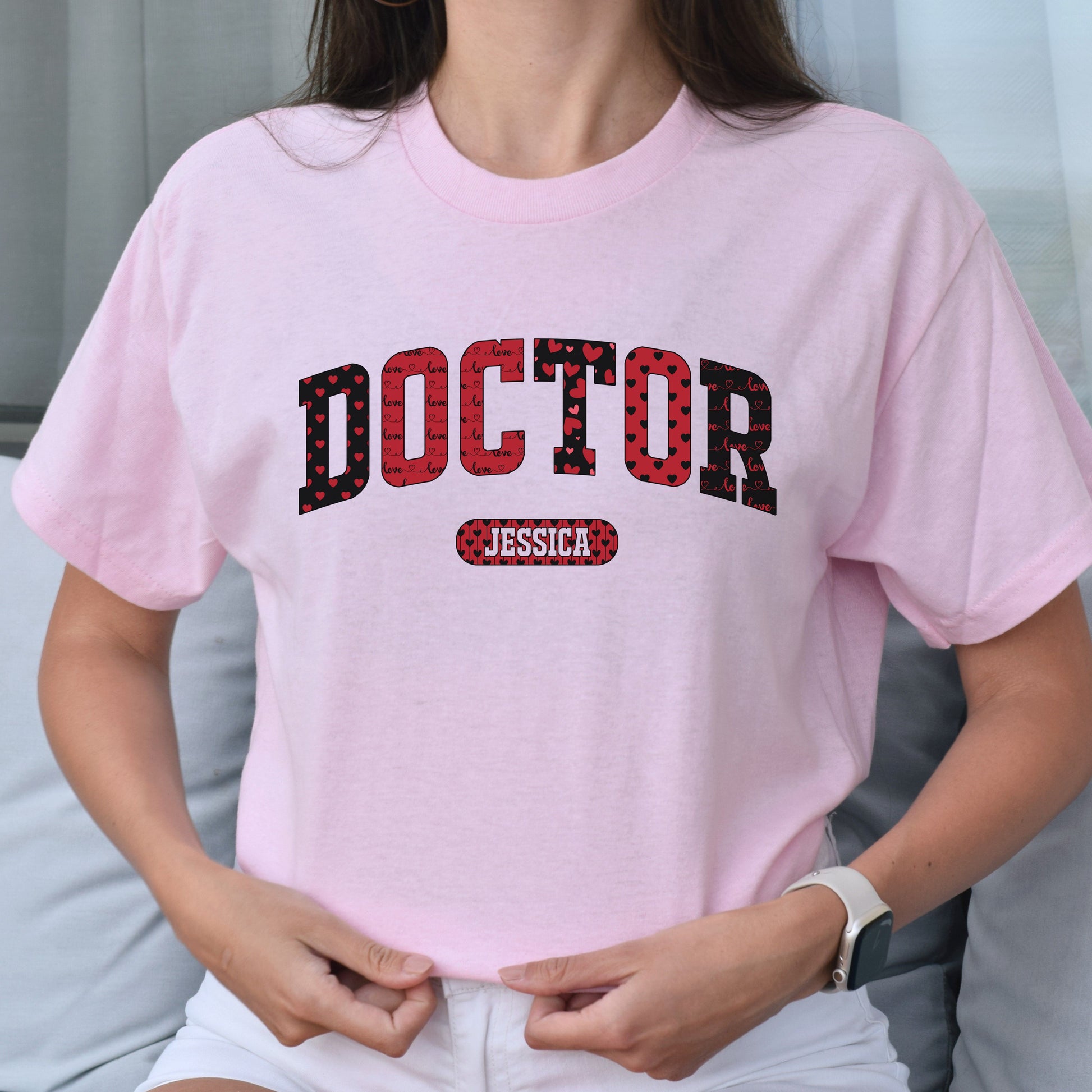 Personalized Doctor Valentine's Day Unisex T-Shirt Custom name Physician heart love-Light Pink-Family-Gift-Planet