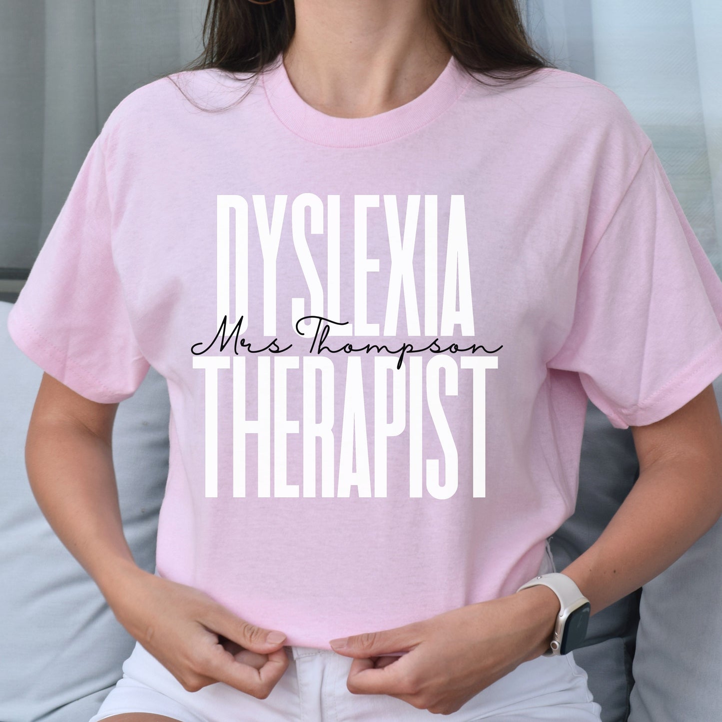 Personalized Dyslexia therapist Unisex T-shirt Custom name dyslexia teacher Sand Blue Pink-Light Pink-Family-Gift-Planet