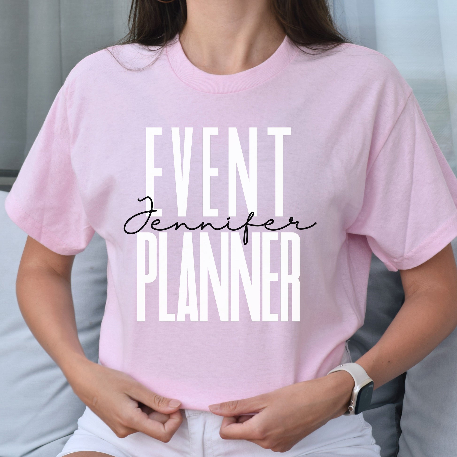 Personalized Event planner Unisex T-shirt Custom Name Wedding planner Sand Blue Pink-Light Pink-Family-Gift-Planet