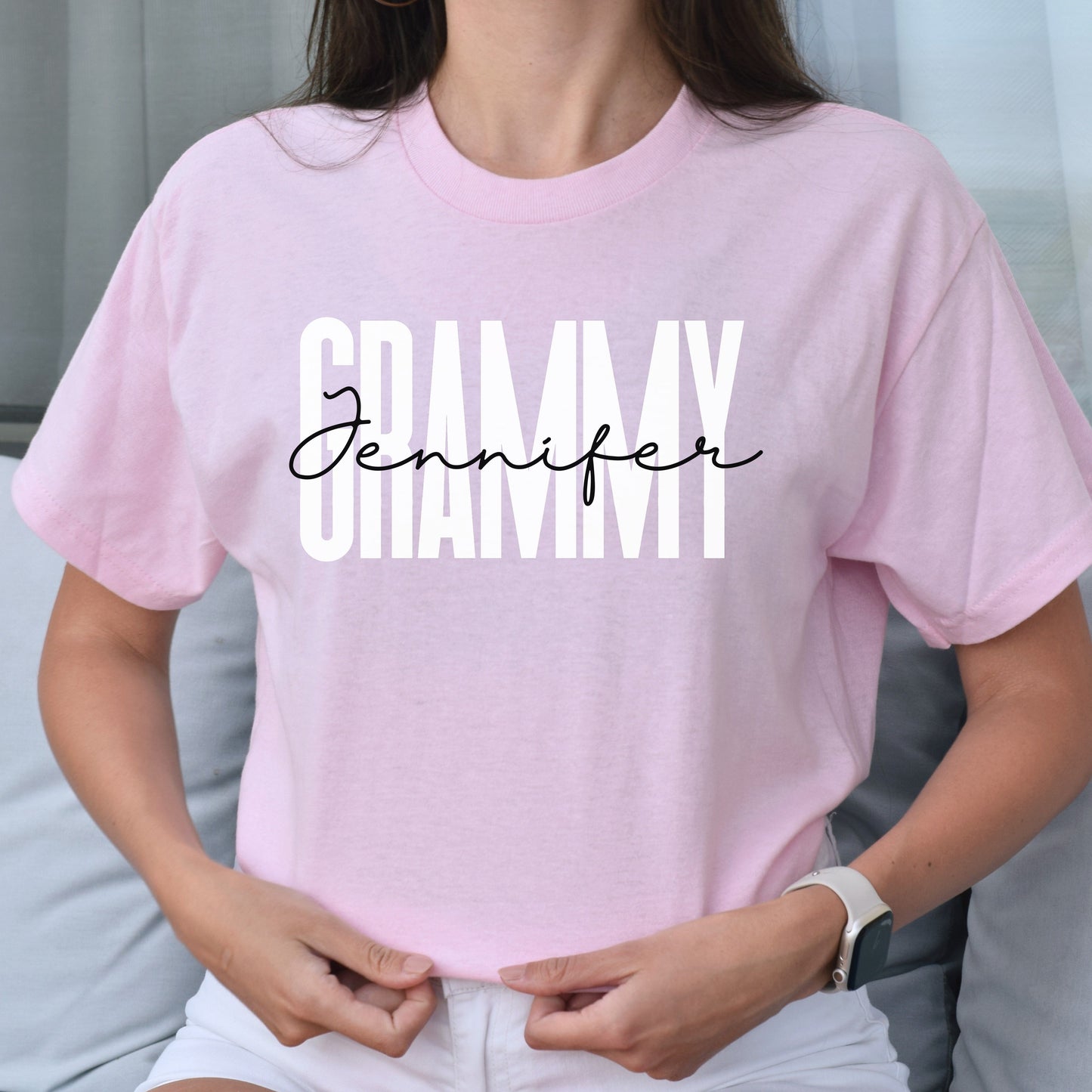 Personalized Grammy Unisex T-shirt Custom Name grandmother tee Sand Blue Pink-Light Pink-Family-Gift-Planet