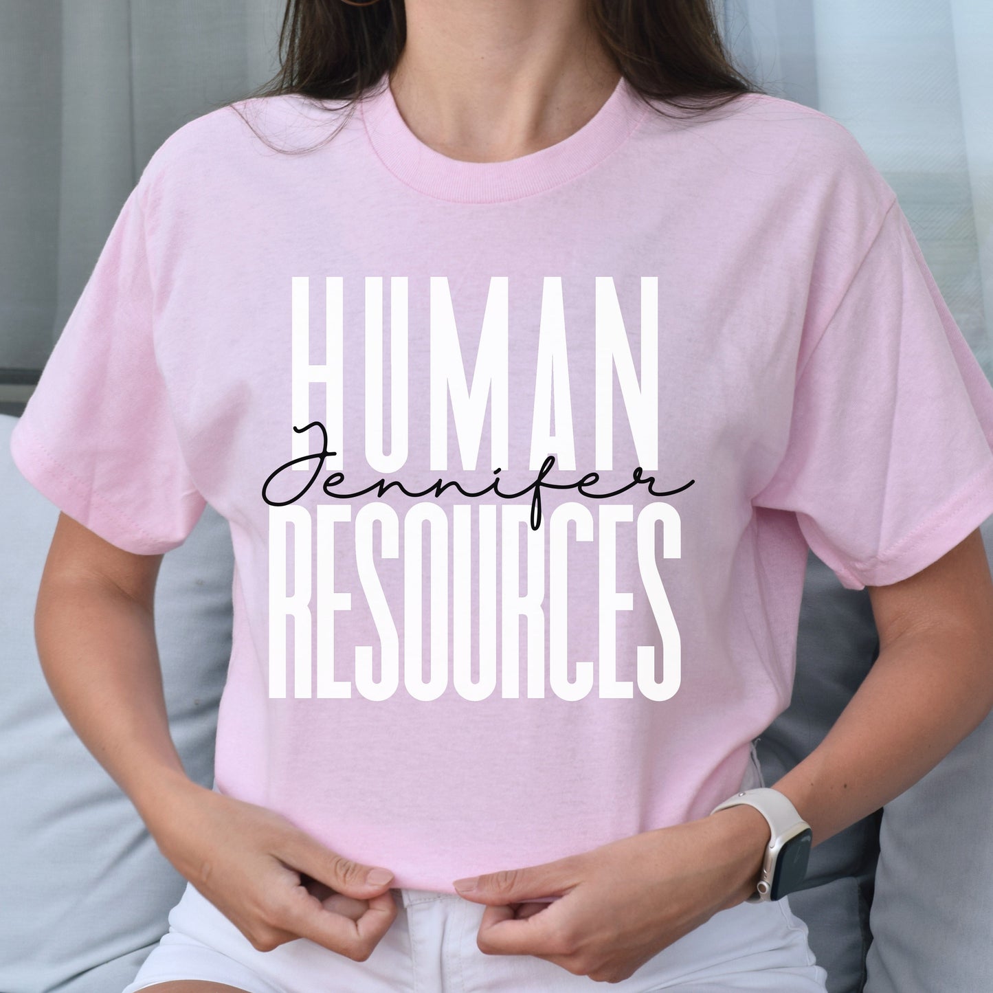 Personalized Human resources Unisex T-shirt Custom Name HR manager Sand Blue Pink-Light Pink-Family-Gift-Planet