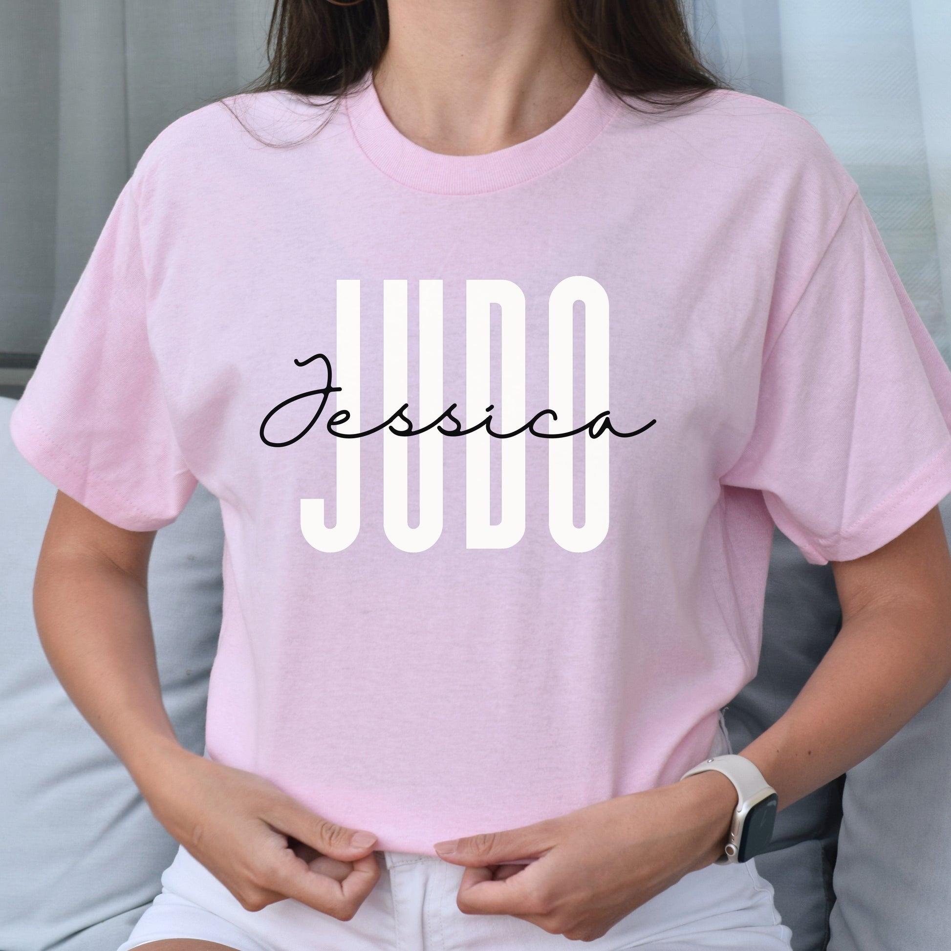 Personalized Judo Unisex T-shirt Custom Name Judo martial arts teacher Sand Blue Pink-Light Pink-Family-Gift-Planet