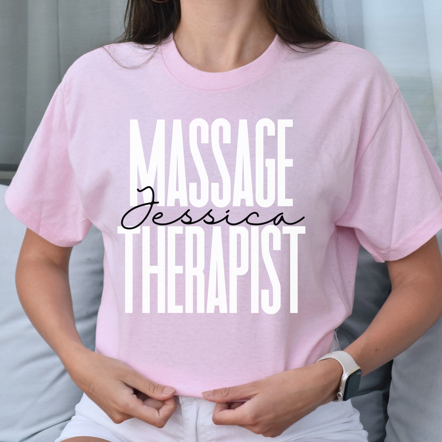 Personalized Massage therapist T-Shirt gift Custom name Spa Massage therapy Unisex Tee Sand Pink Blue-Light Pink-Family-Gift-Planet