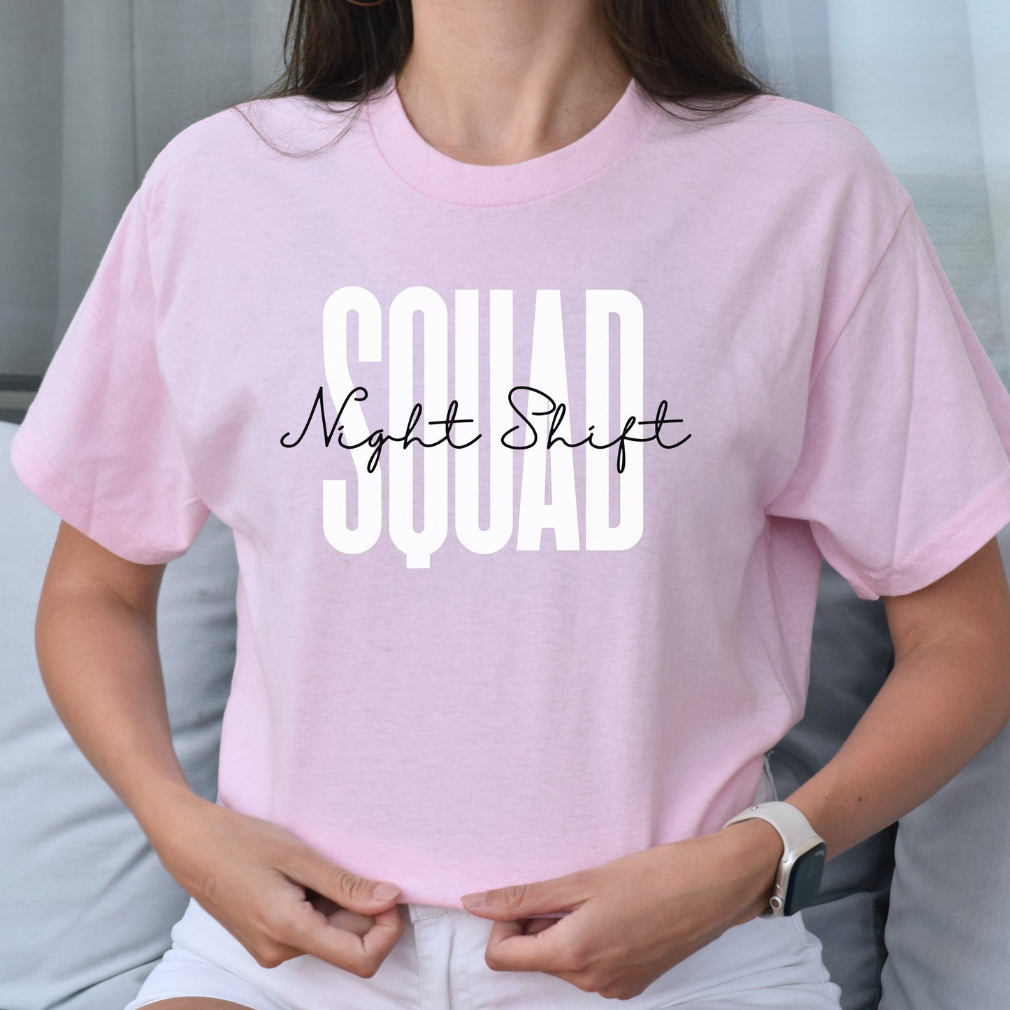 Night shift squad T-Shirt gift Night shift team Night shift nurse Unisex Tee Sand Pink Blue-Light Pink-Family-Gift-Planet