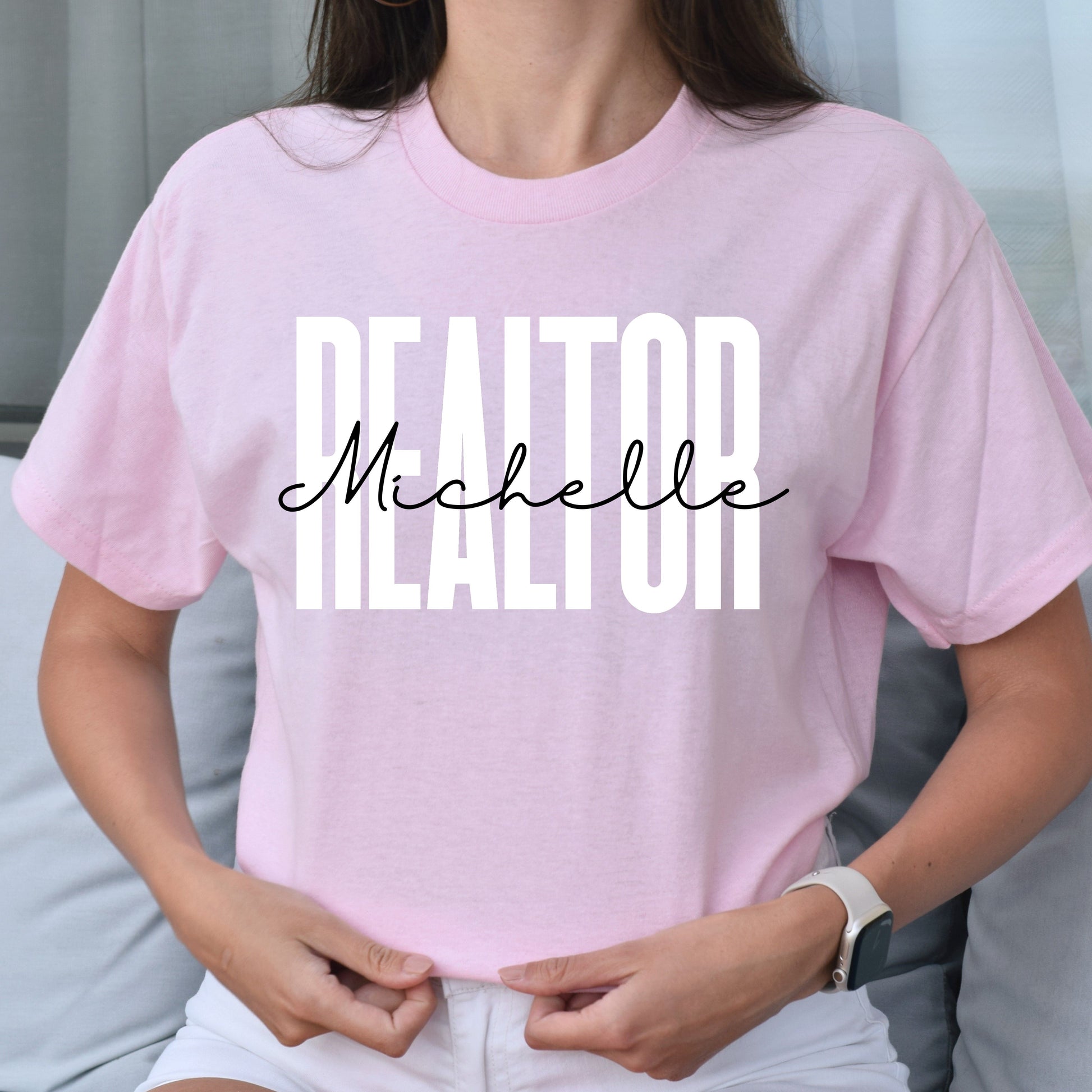 Personalized Realtor Unisex T-shirt gift for real estate agent Sand Pink Light Blue-Light Pink-Family-Gift-Planet