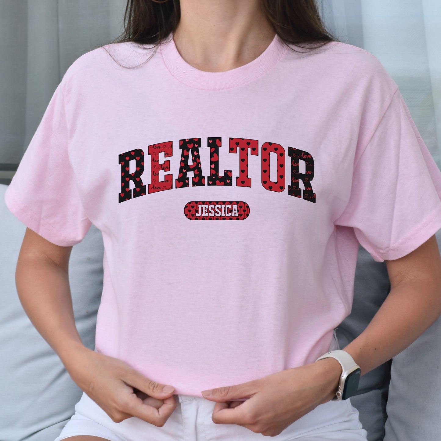 Personalized Realtor Valentine's Day Unisex T-Shirt Custom name Real estate agent heart love-Light Pink-Family-Gift-Planet
