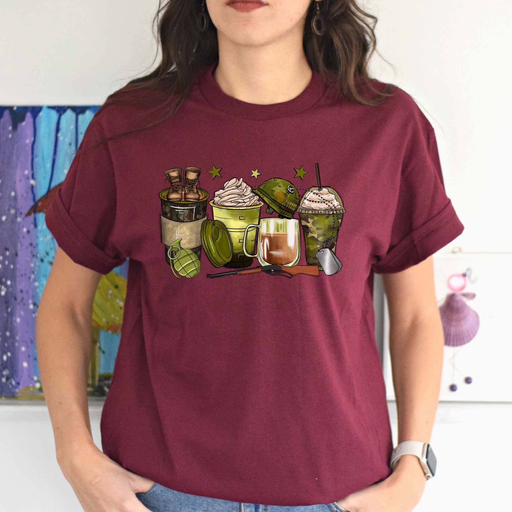 Army and coffee cups unisex tshirt Army wife tee S-5XL-Family-Gift-Planet