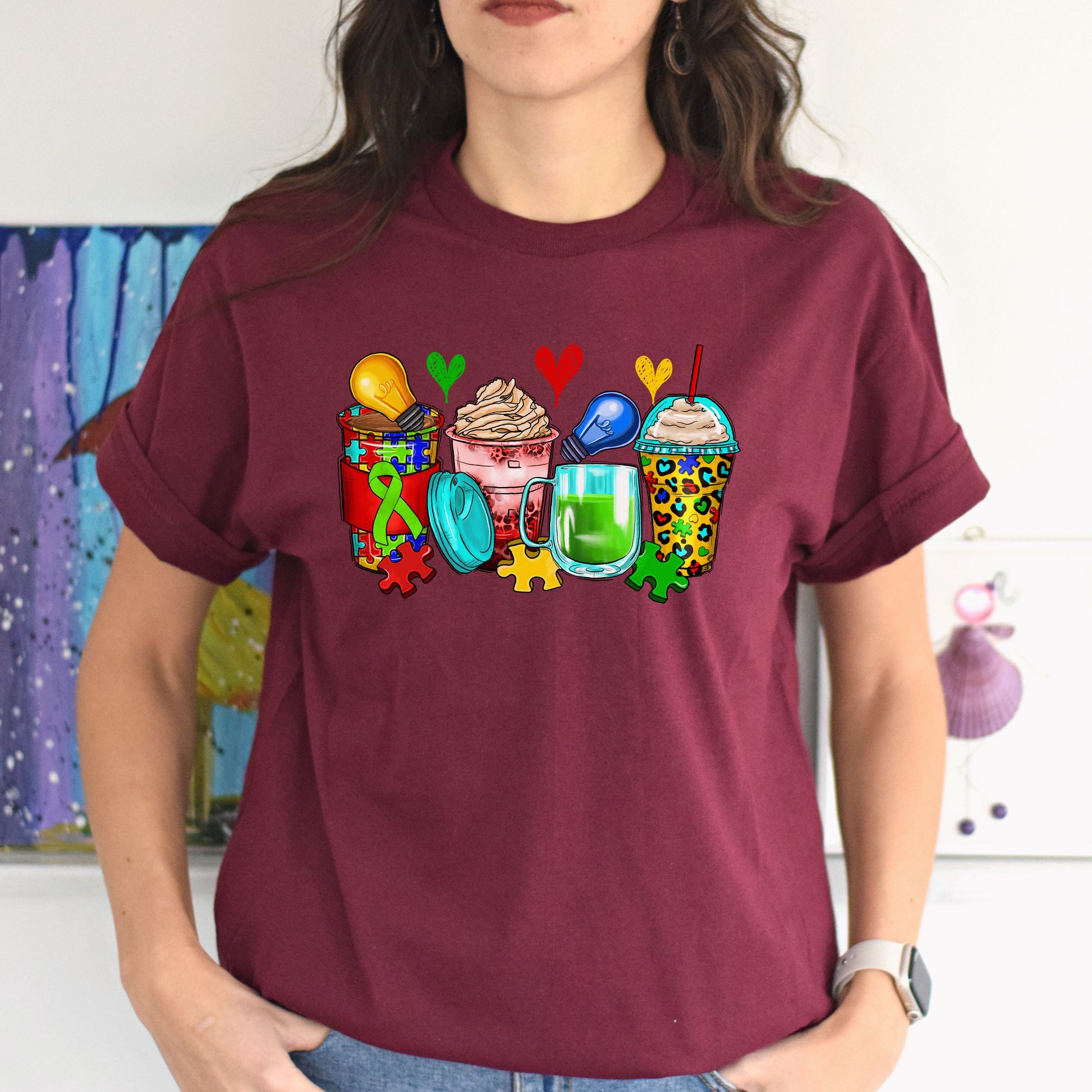 Autism awareness and coffee cups unisex tshirt S-5XL-Family-Gift-Planet