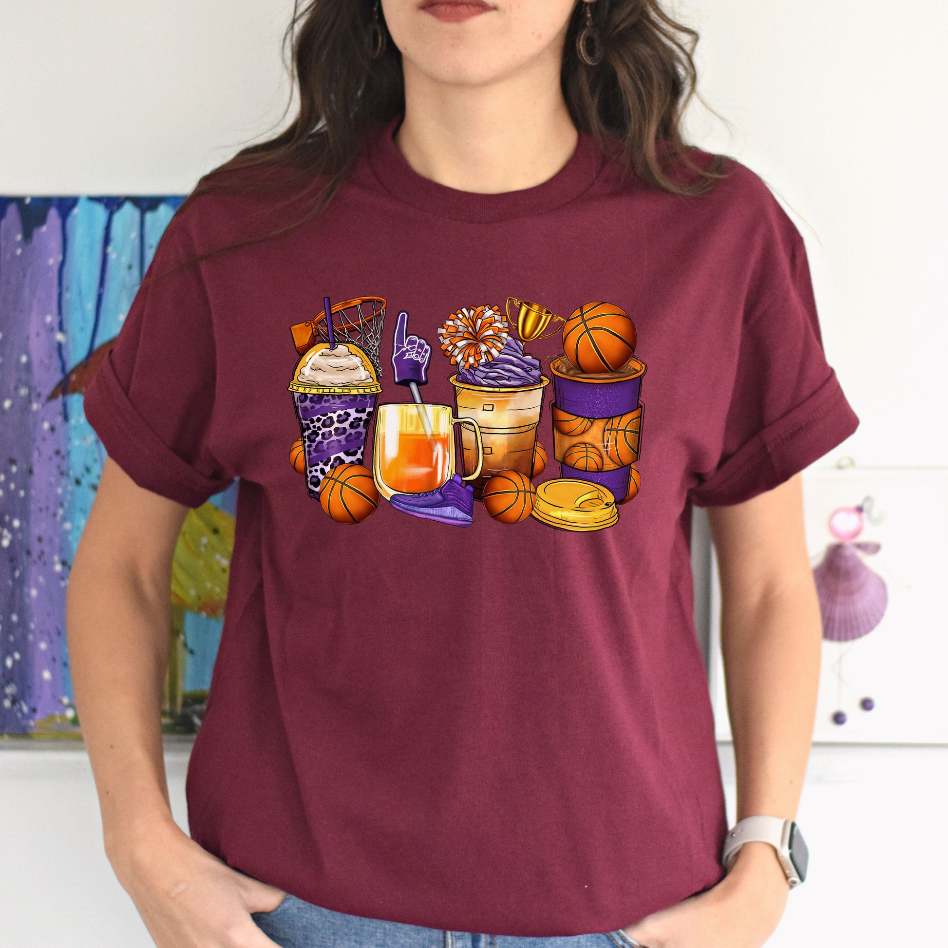 Basketball and coffee cups unisex tshirt basketball lover S-5XL-Family-Gift-Planet