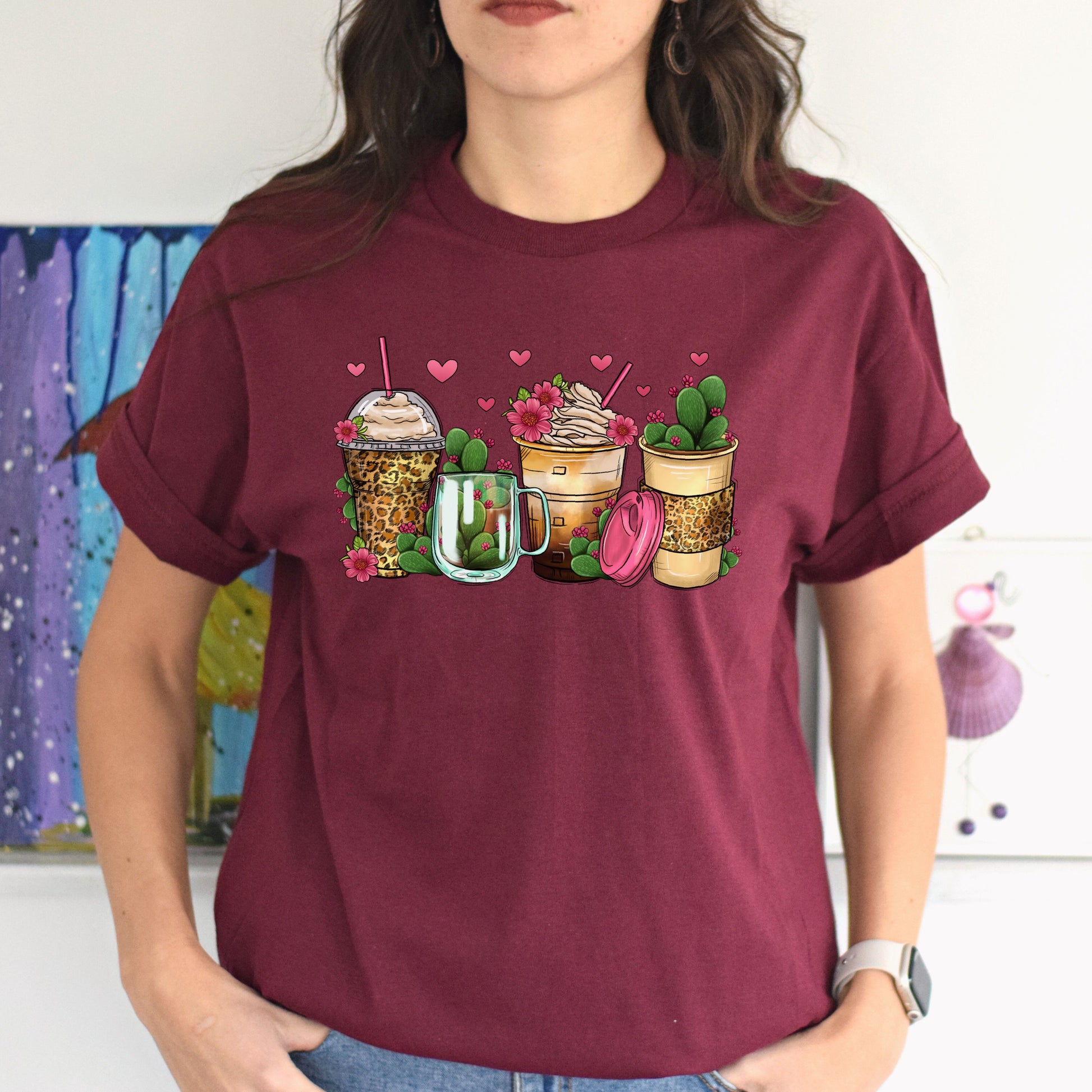 Cactus and coffee cups unisex tshirt cactus lover tee S-5XL-Family-Gift-Planet