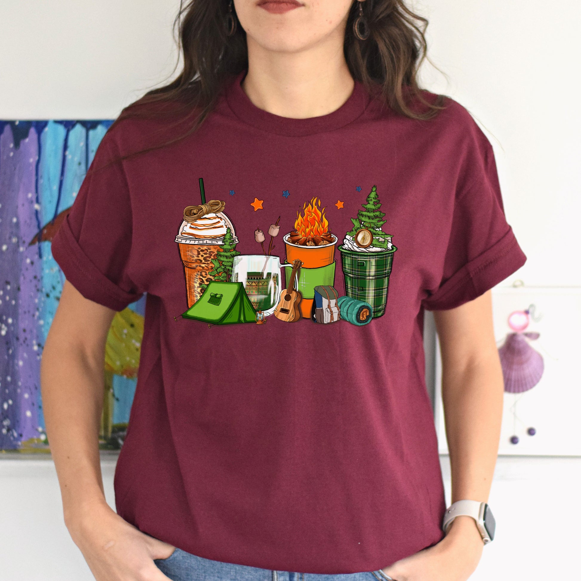 Camping and coffee cups unisex tshirt happy camper tee S-5XL-Family-Gift-Planet