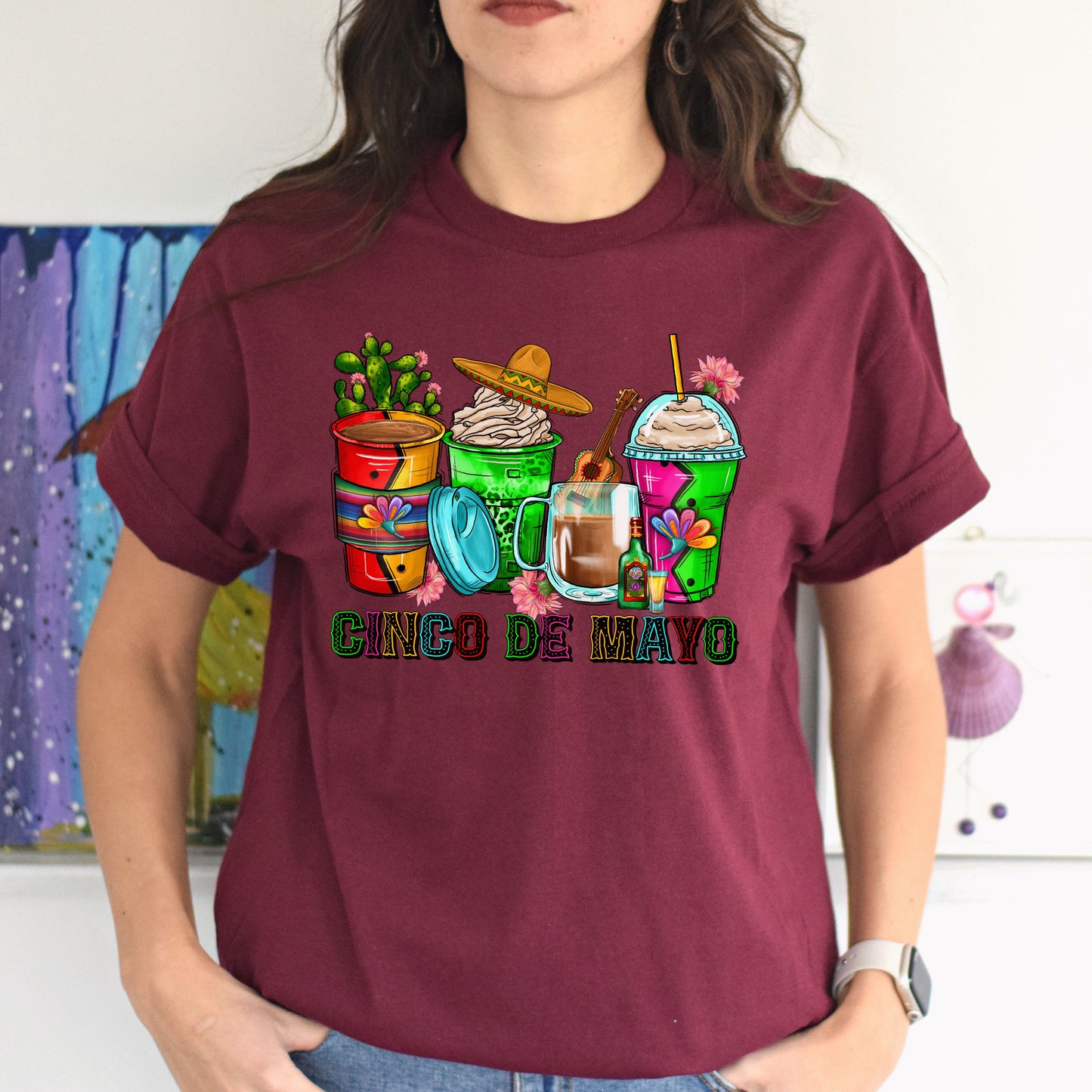 Cinco de mayo coffee cups unisex tshirt Mexican celebration tee S-5XL-Family-Gift-Planet