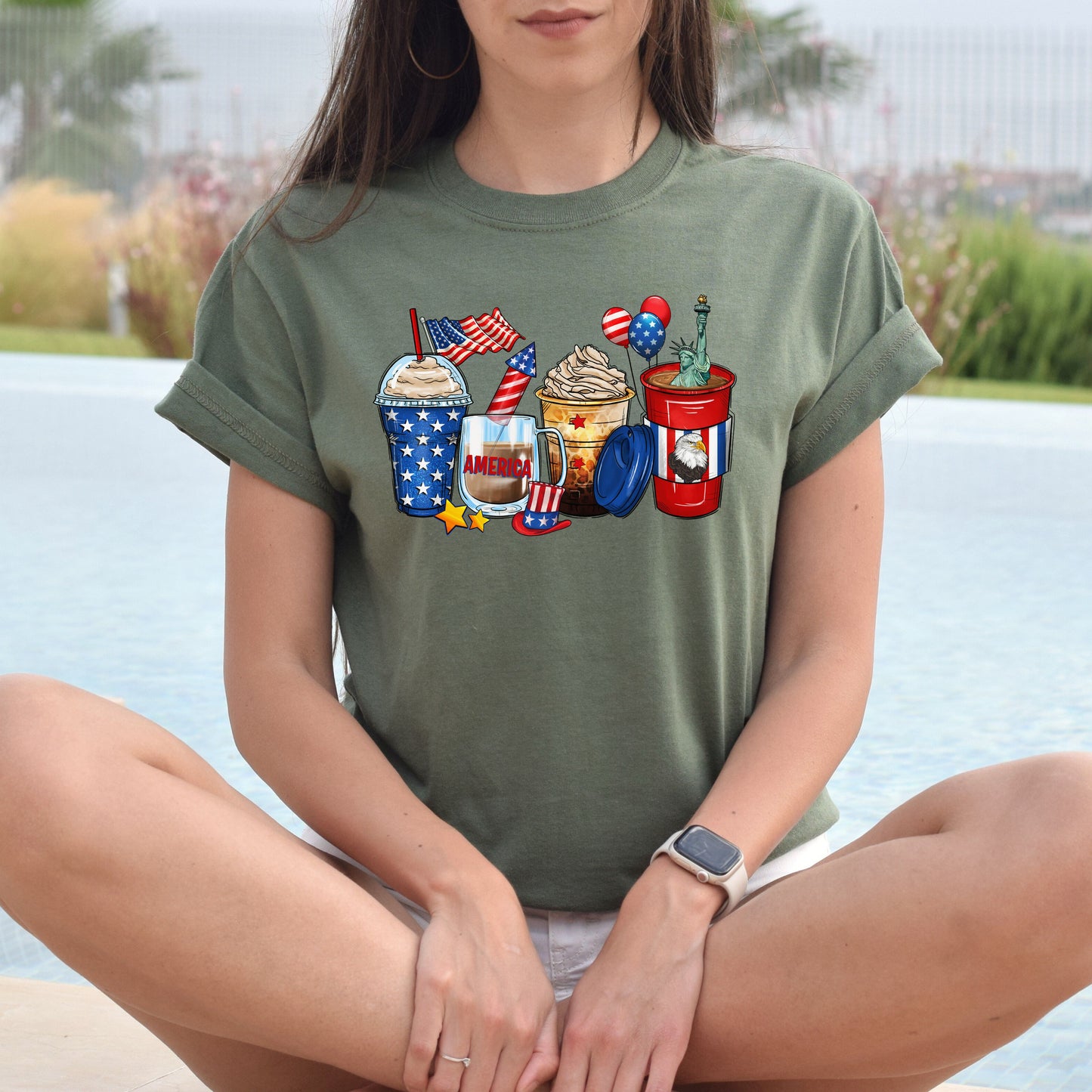 4th of July coffee cups unisex tshirt US Independence day S-5XL-Military Green-Family-Gift-Planet