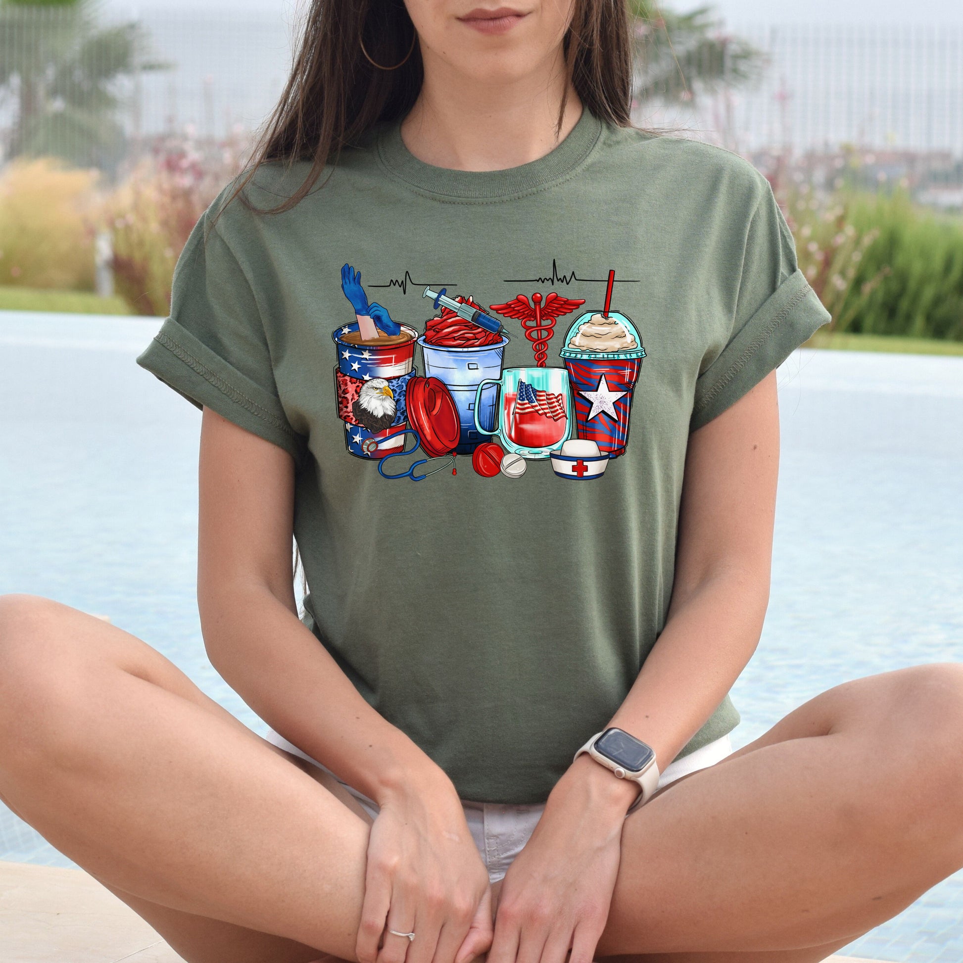 American nurse coffee cups unisex tshirt US registered nurse tee S-5XL-Family-Gift-Planet