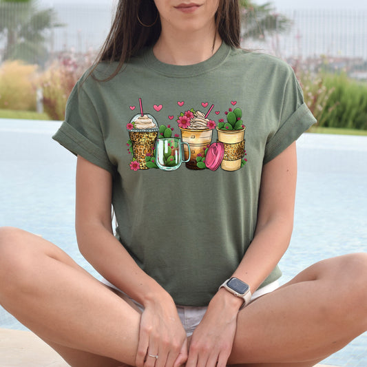 Cactus and coffee cups unisex tshirt cactus lover tee S-5XL-Family-Gift-Planet