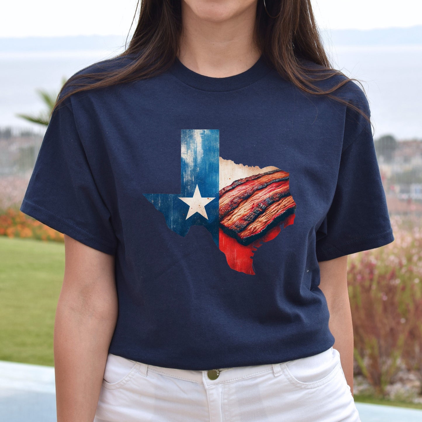 Texas state flag Barbeque Unisex T-shirt Texas beacon tee Black Navy Dark Heather-Navy-Family-Gift-Planet