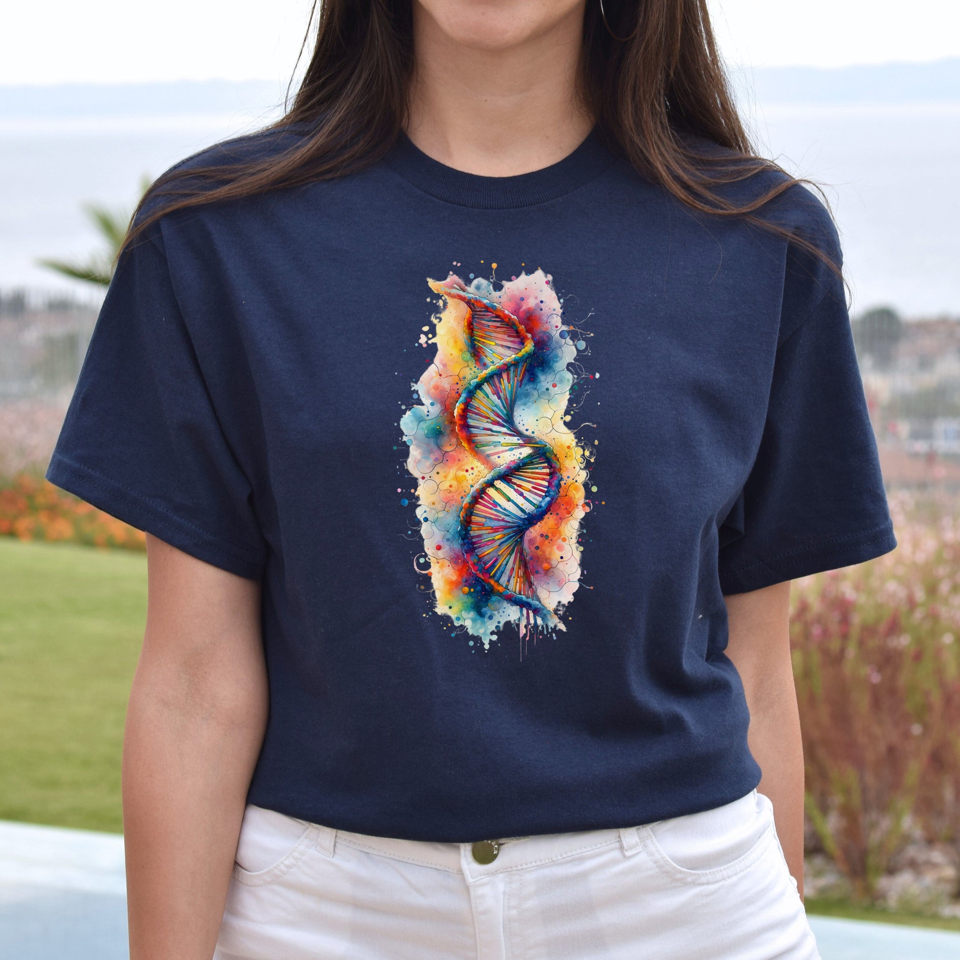 Abstract DNA Color Splash Unisex T-shirt Black Navy Dark Heather-Navy-Family-Gift-Planet