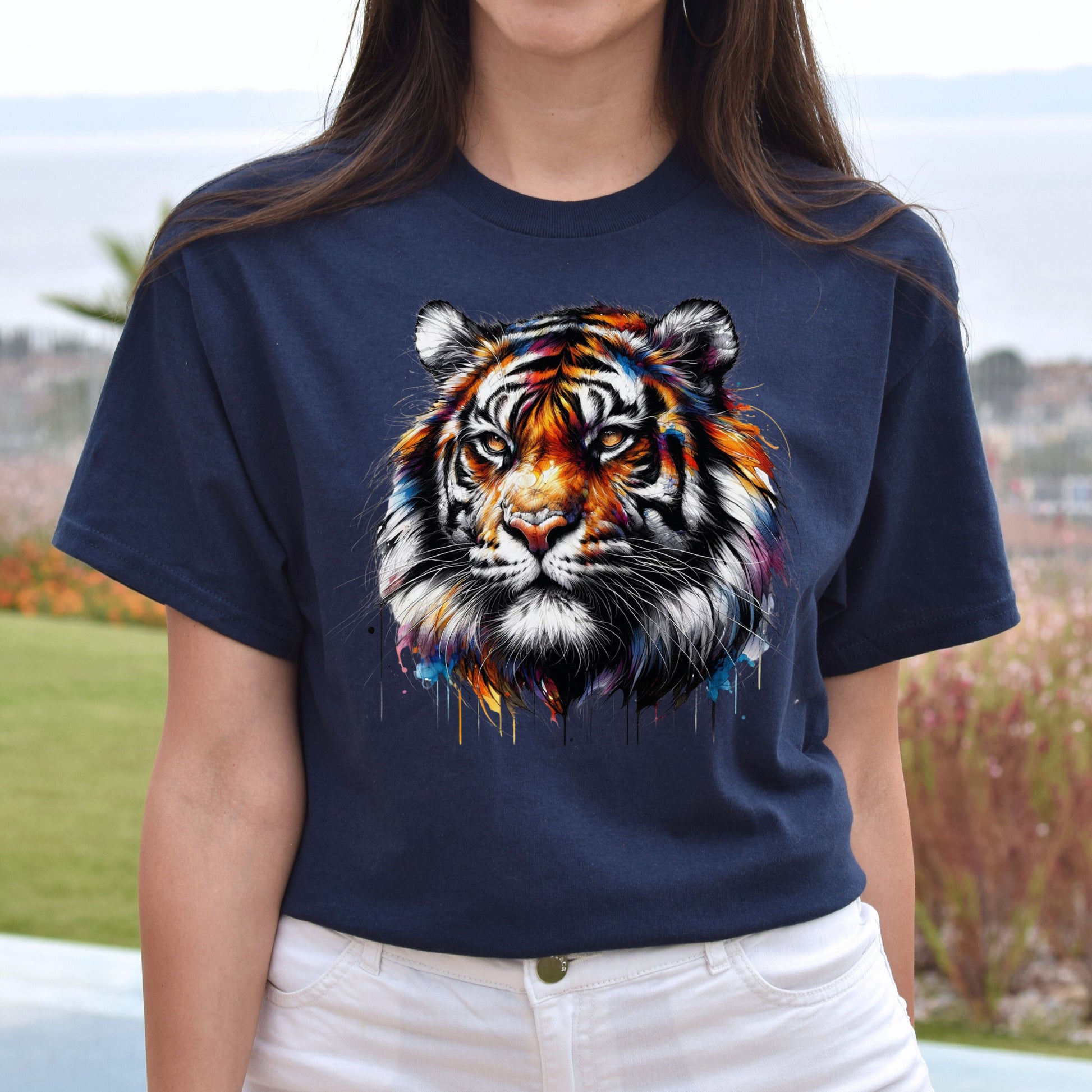 Vibrant Tiger Unisex T-shirt animal lover tee Black Navy Dark Heather-Navy-Family-Gift-Planet