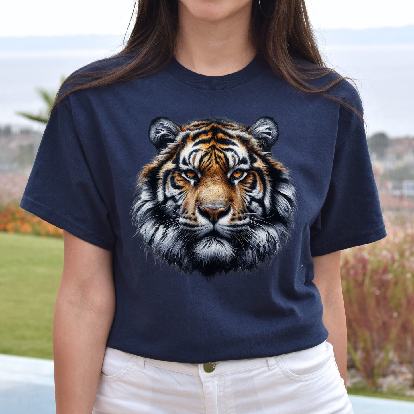 Strong Spirit Tiger Unisex T-shirt Black Navy Dark Heather-Navy-Family-Gift-Planet