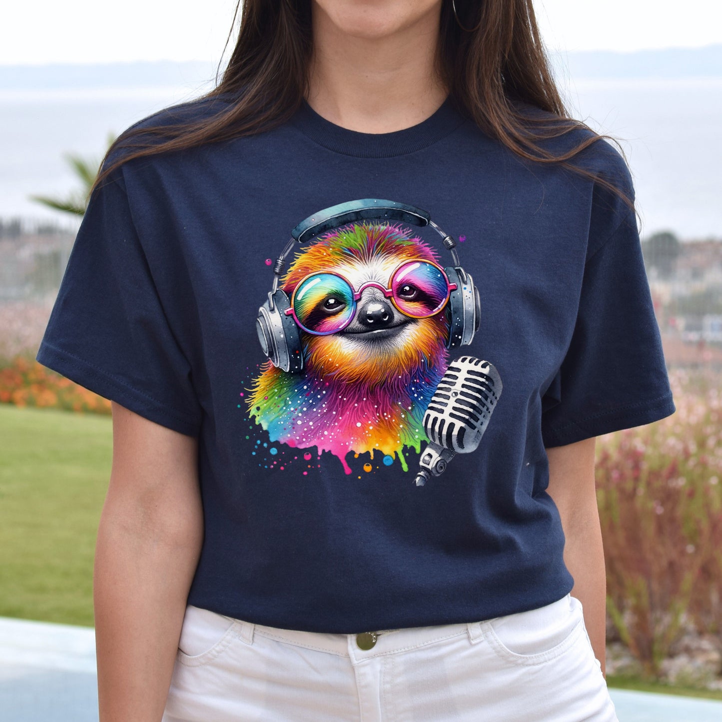Sloth singer Unisex T-Shirt vocal instructor graduation gift musician tee Black Navy Dark Heather-Navy-Family-Gift-Planet
