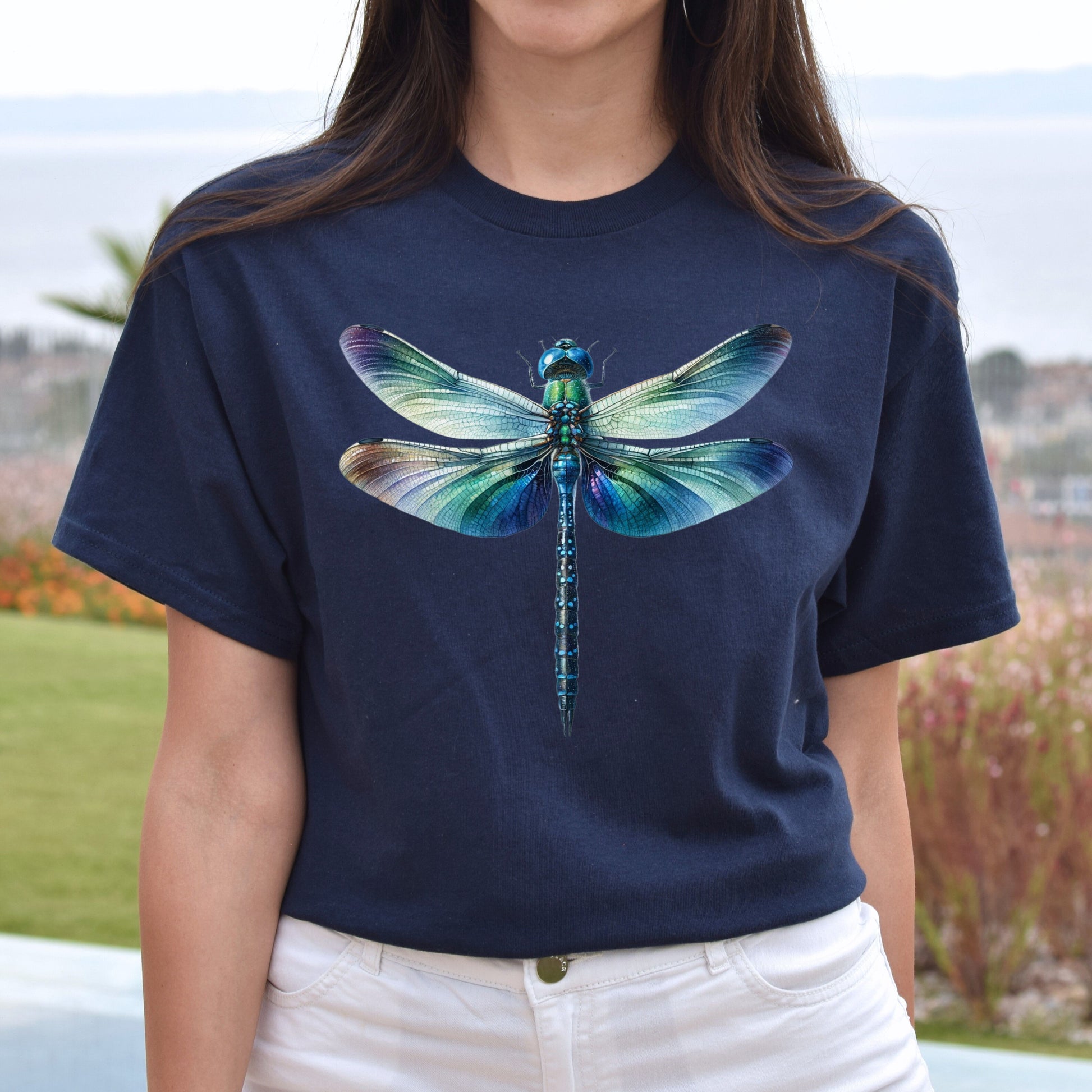 Blue Dragonfly Color Splash Unisex T-shirt Black Navy Dark Heather-Navy-Family-Gift-Planet