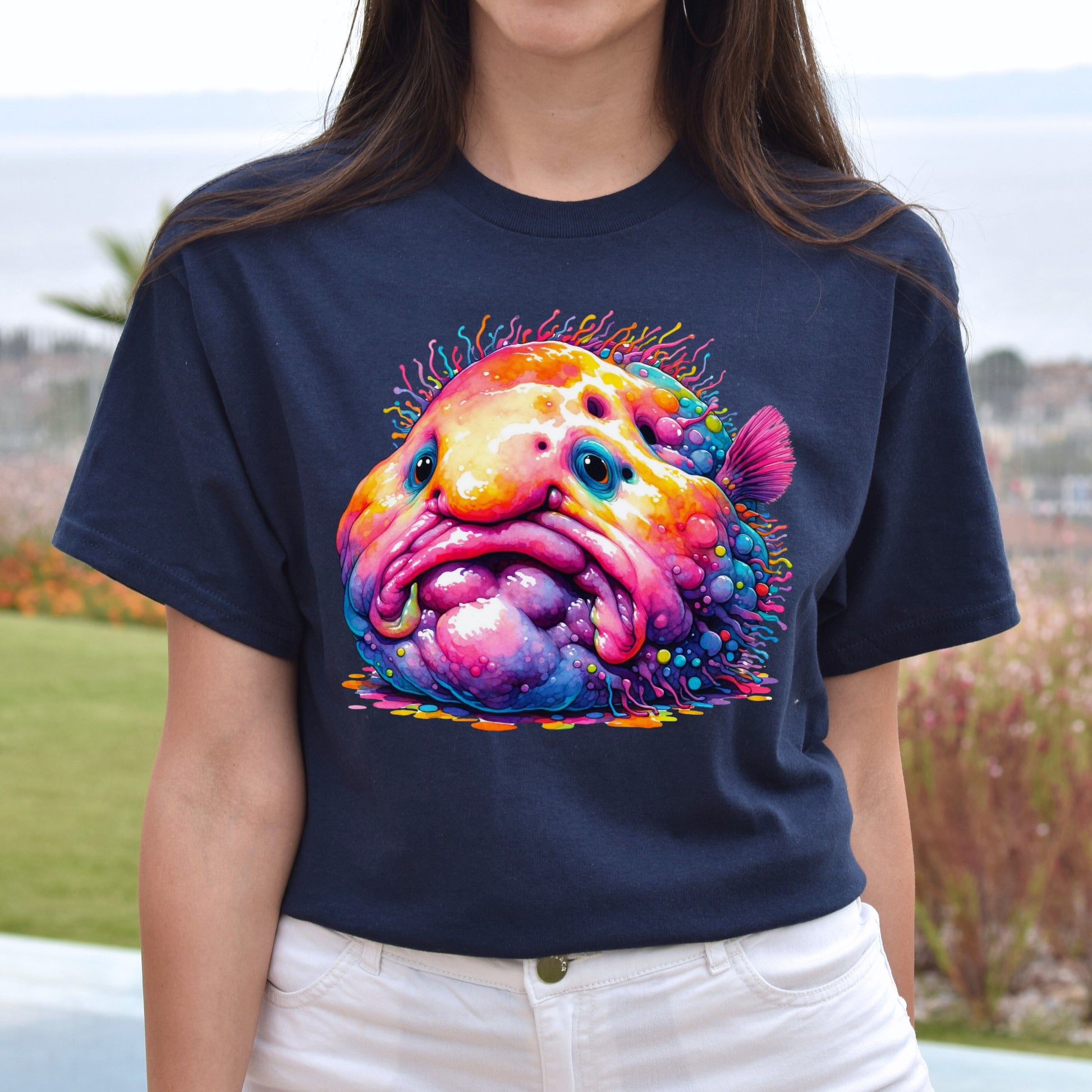 Blobfish Color Splash Unisex T-shirt abstract Blobfish tee Black Navy Dark Heather-Navy-Family-Gift-Planet