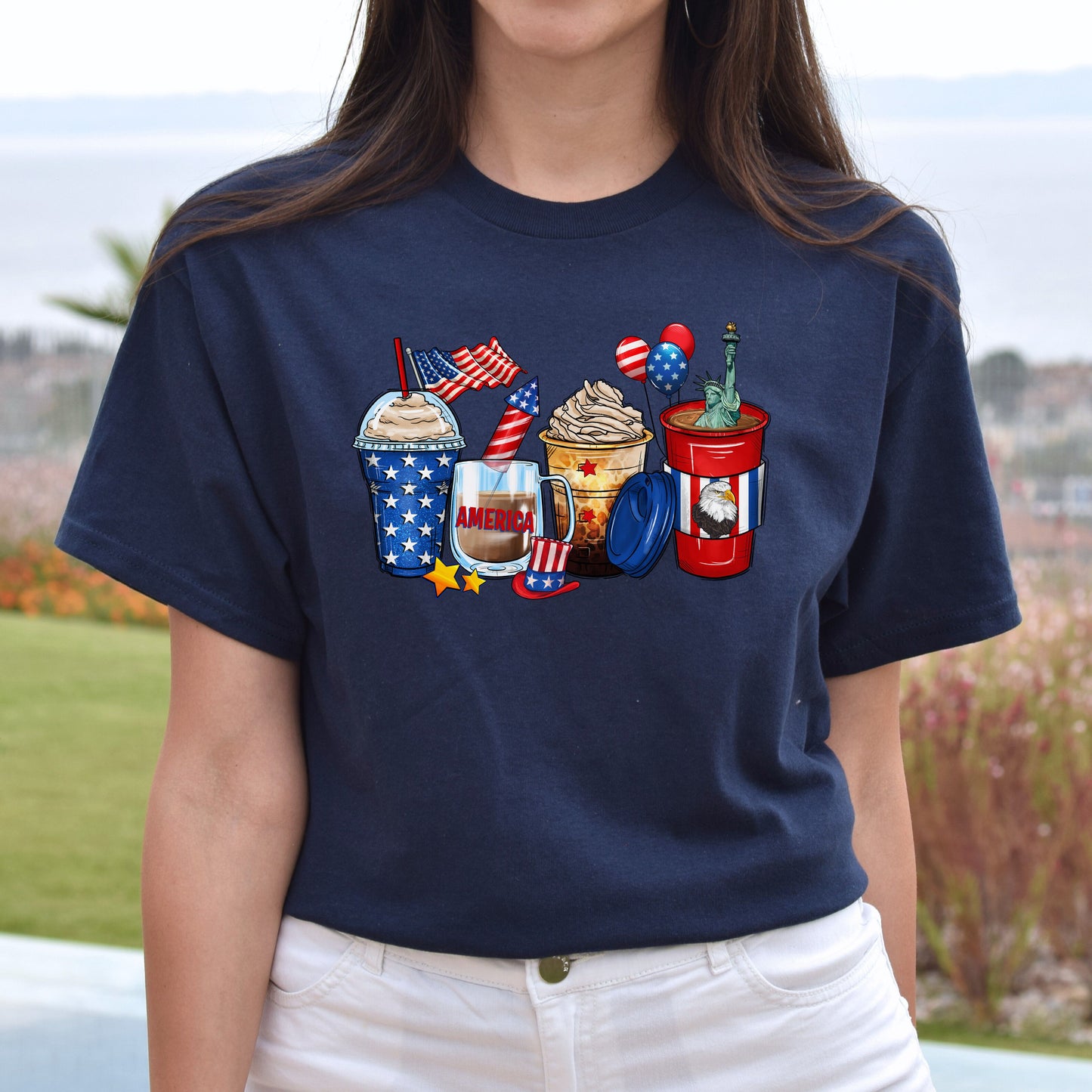 4th of July coffee cups unisex tshirt US Independence day S-5XL-Navy-Family-Gift-Planet