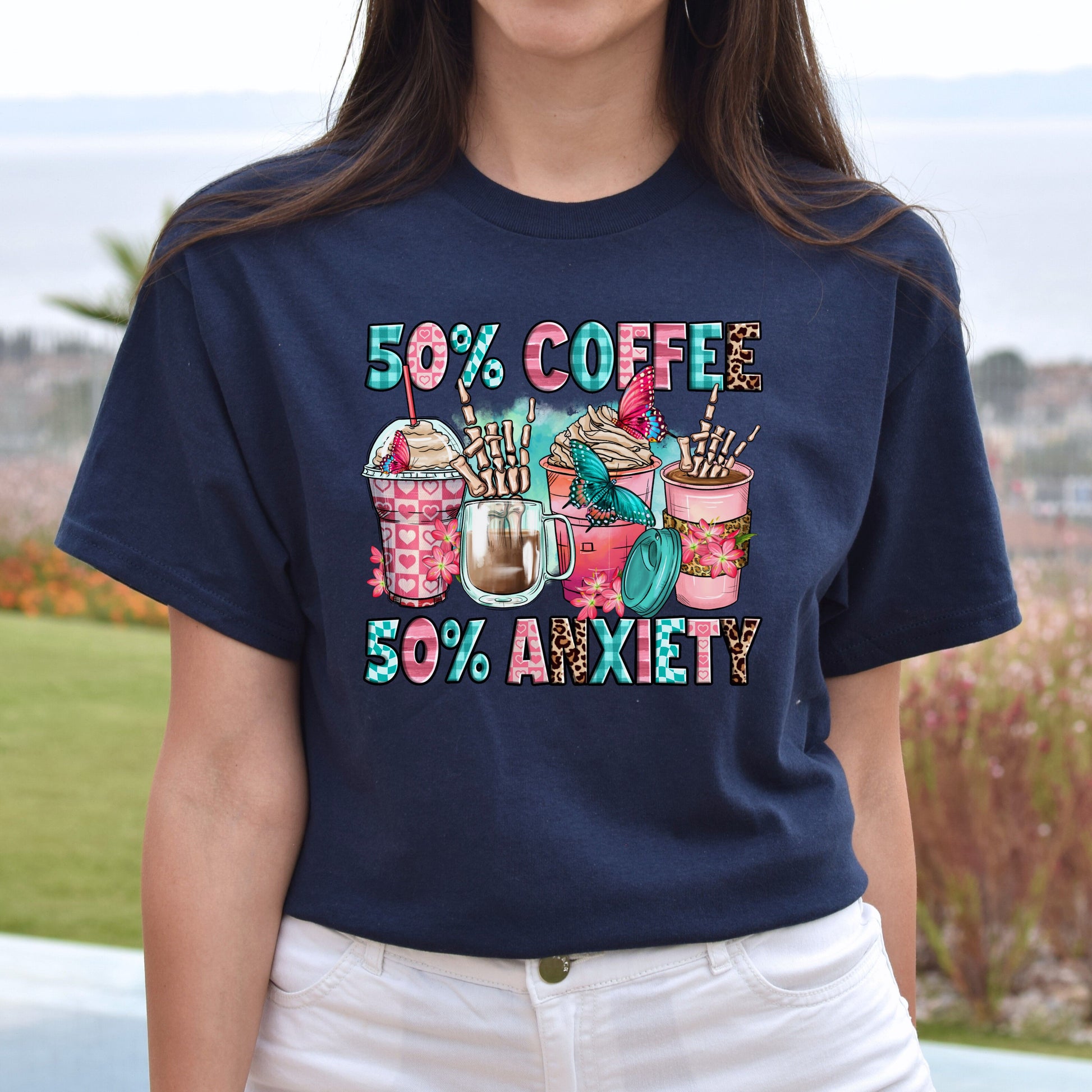 50% coffee 50% anxiety unisex tshirt S-5XL-Family-Gift-Planet